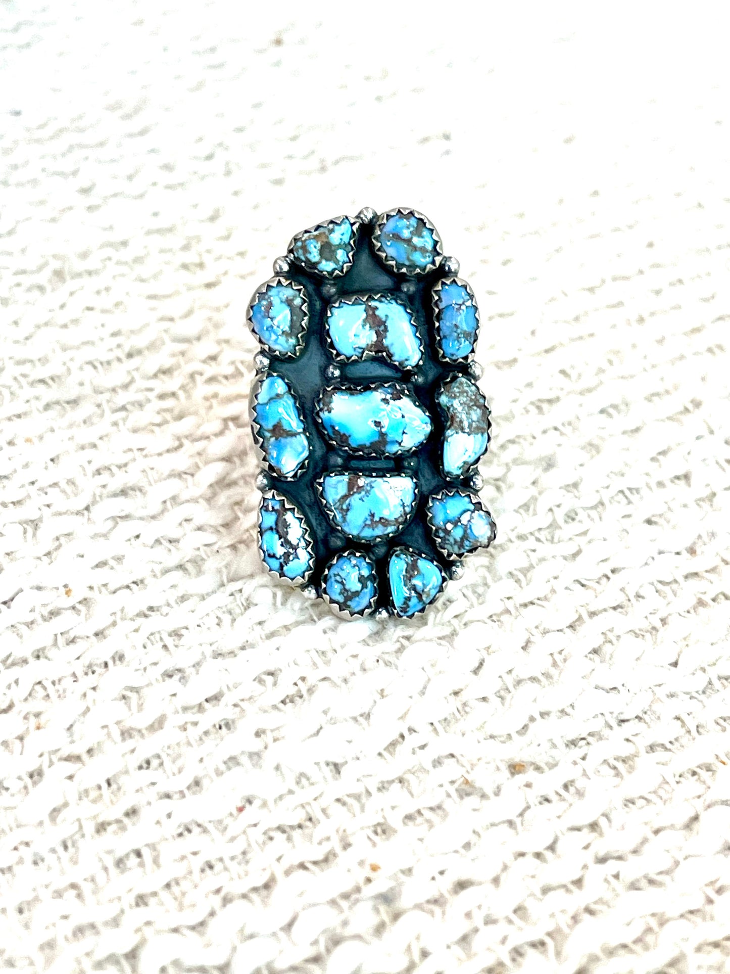 Gorgeous Handmade Sterling Silver & Golden Hills Turquoise Adjustable Cluster Ring