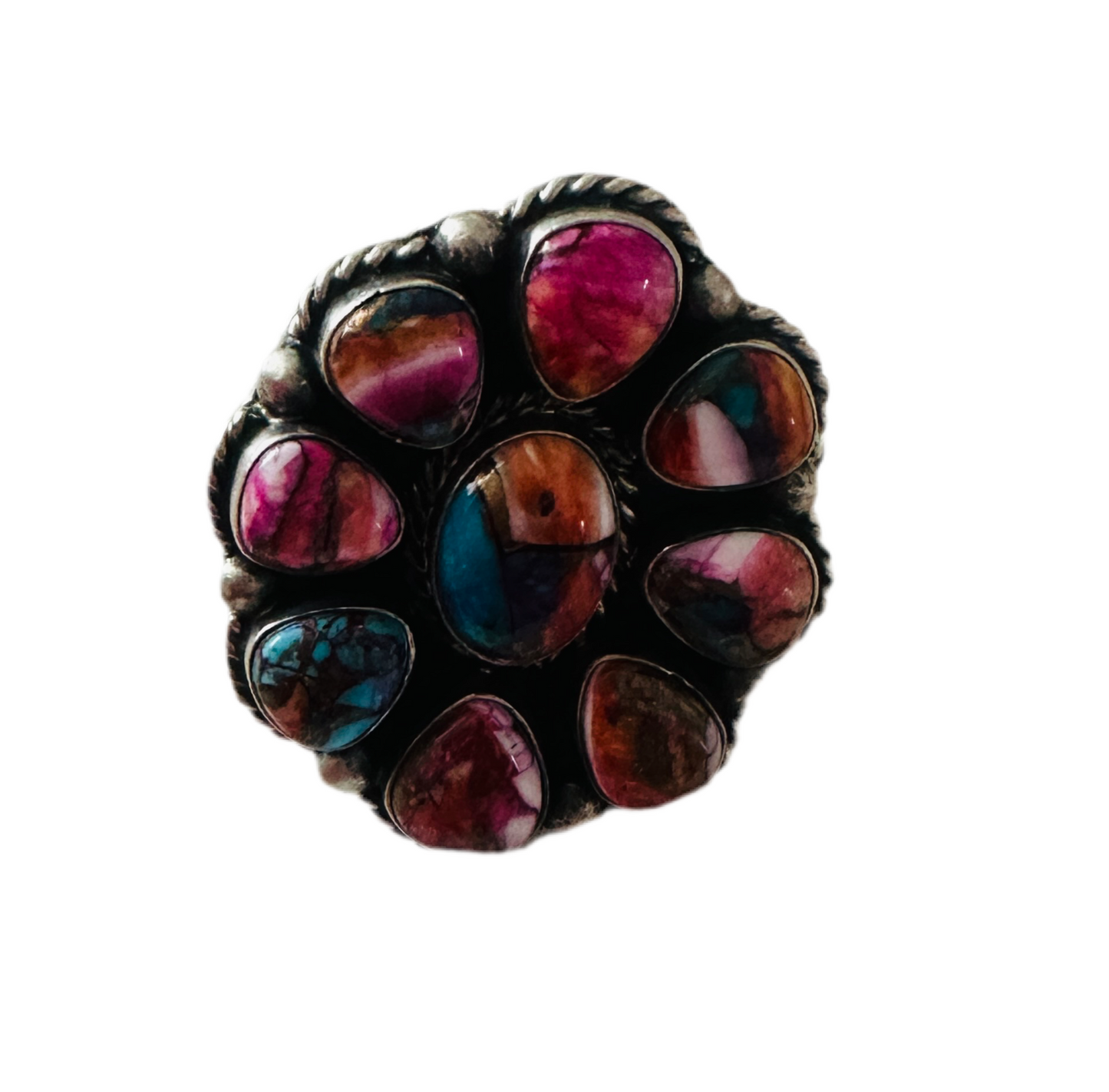 Handcrafted Sterling Silver & Pink Dream Mojave Cluster Adjustable Ring