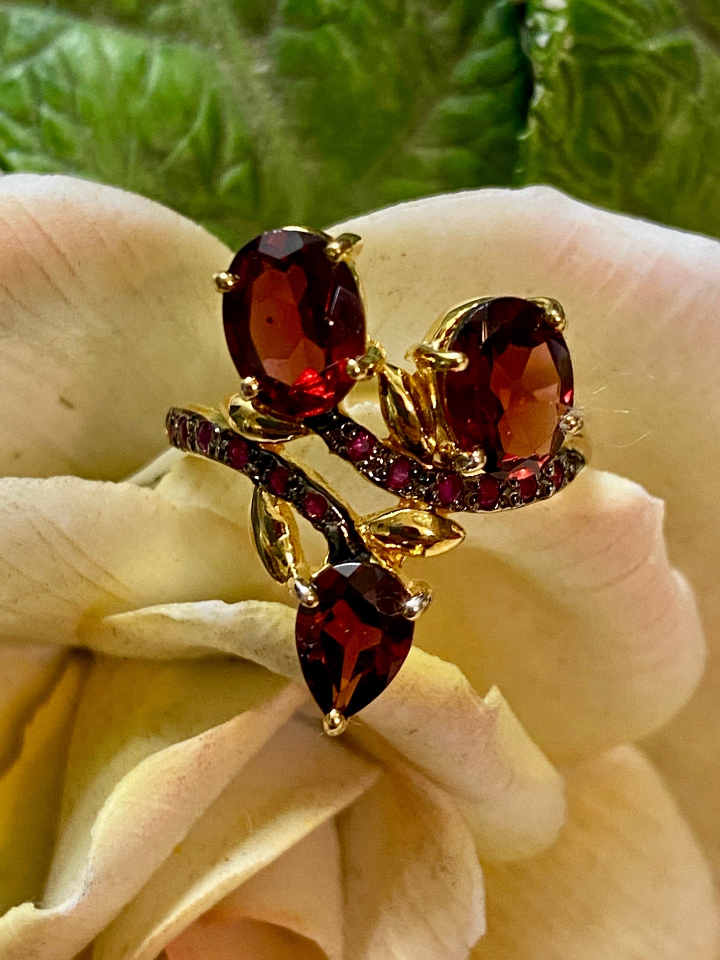 Handcrafted 14k Gold Plated Garnet Ruby Sterling Ring