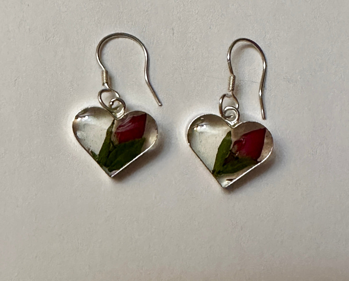 Primavera Rosebud Sterling Silver Earrings Heart on Hook