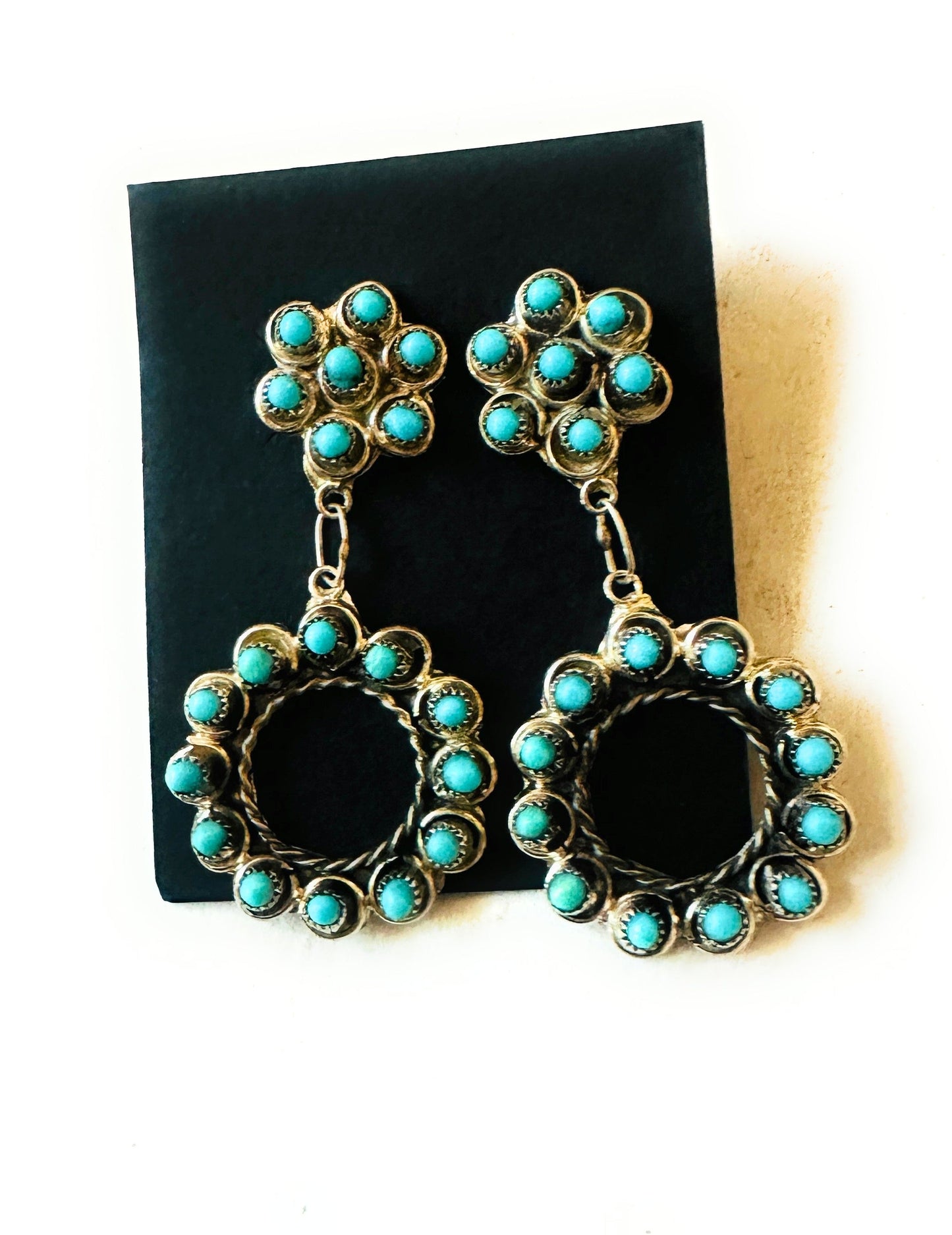 Handcrafted Sterling Silver & Turquoise Petit Point Dangle Earrings