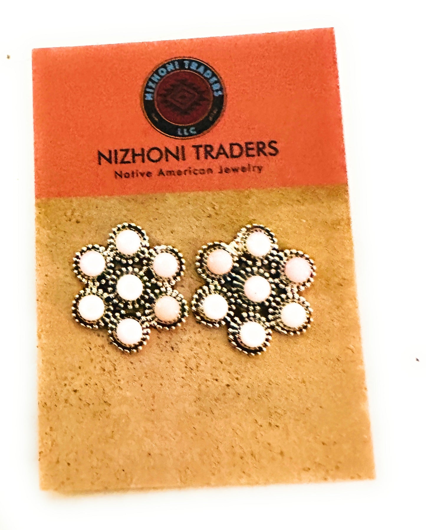 Navajo Sterling Silver & Queen Pink Conch Flower Cluster Earrings