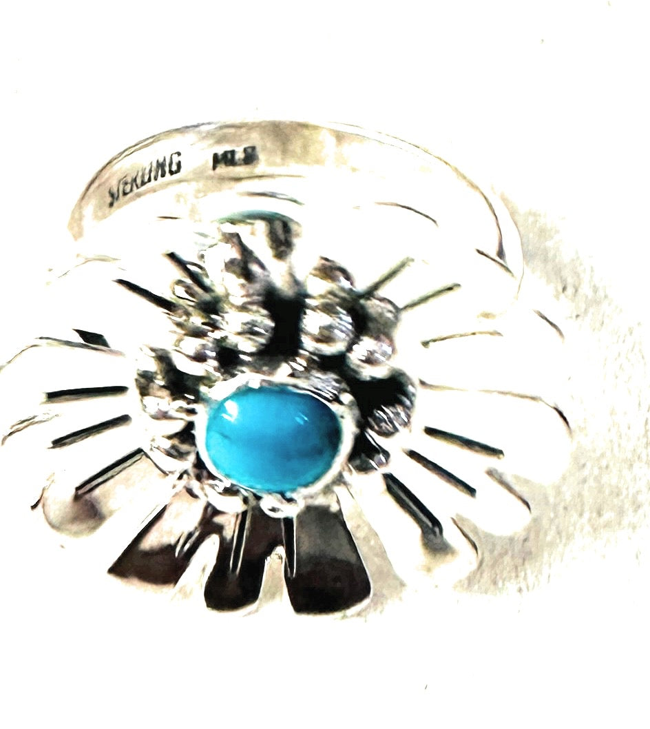 Handcrafted Sterling Silver & Turquoise Adjustable Flower Ring