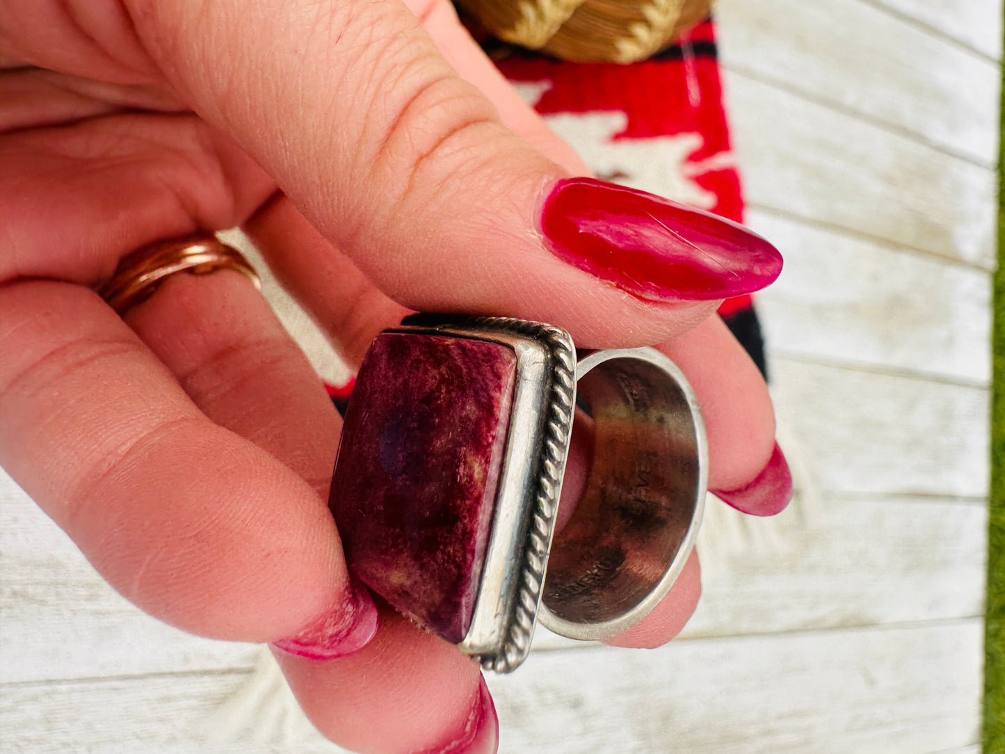 Hand Crafted Purple Spiny & Sterling Silver Ring Size 8 by Sunshine Reeves