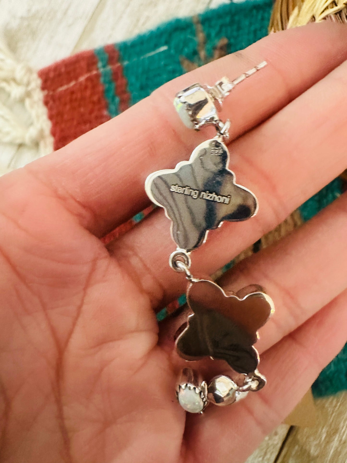 ** Christmas Collection ** Handmade Sterling Silver & Opal Dangle Earrings Signed Nizhoni