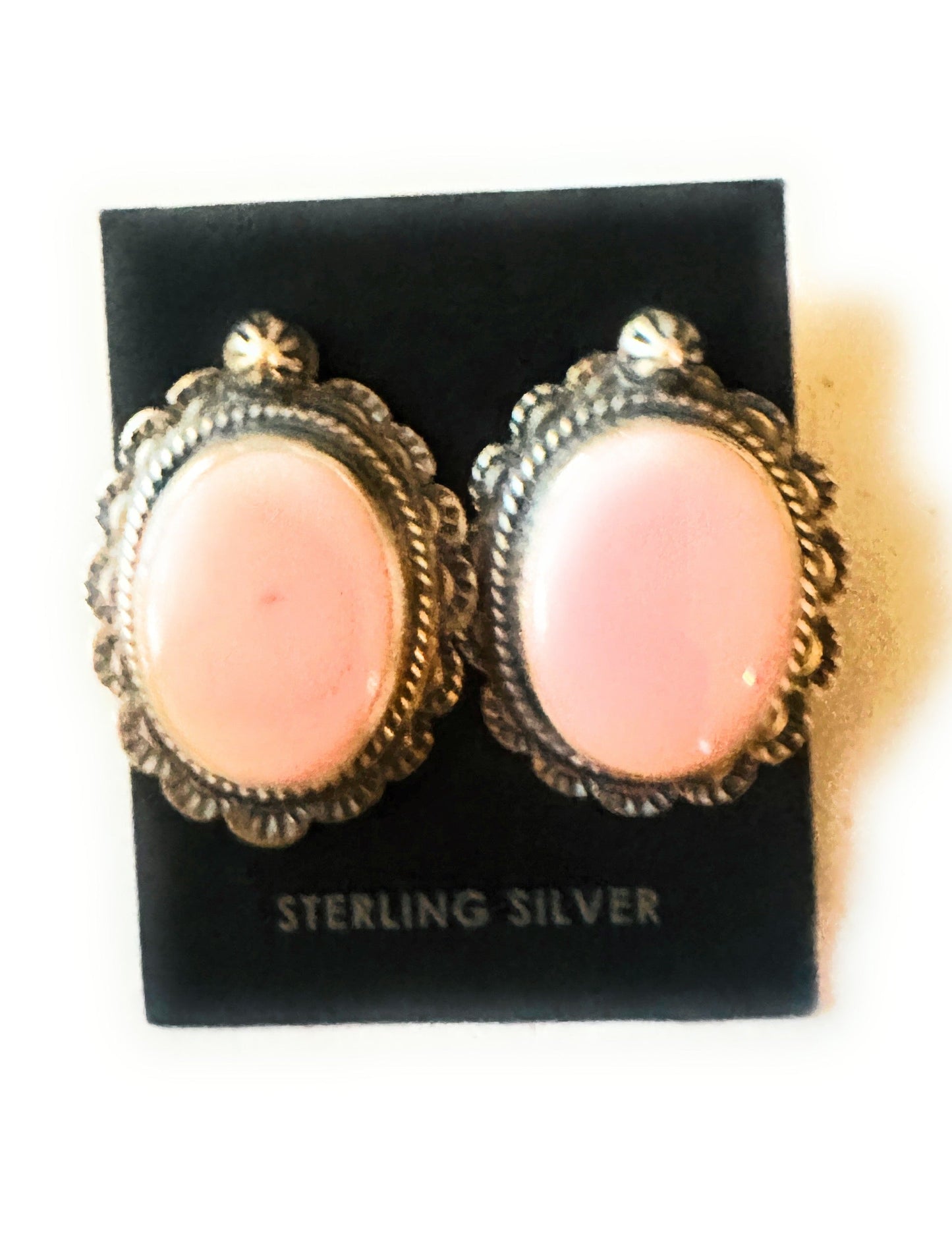 Handcrafted Sterling Silver & Queen Pink Conch Shell Post Earrings Signed