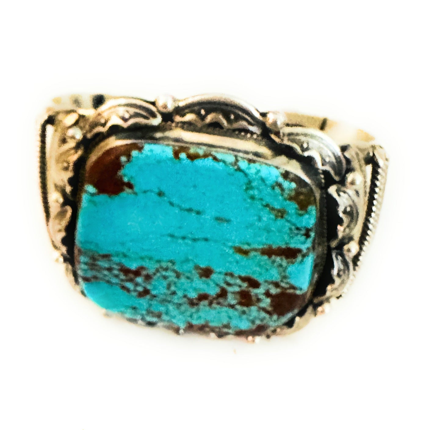 Vintage Old Pawn Handcrafted Sterling Silver & Number 8 Turquoise Cuff Bracelet