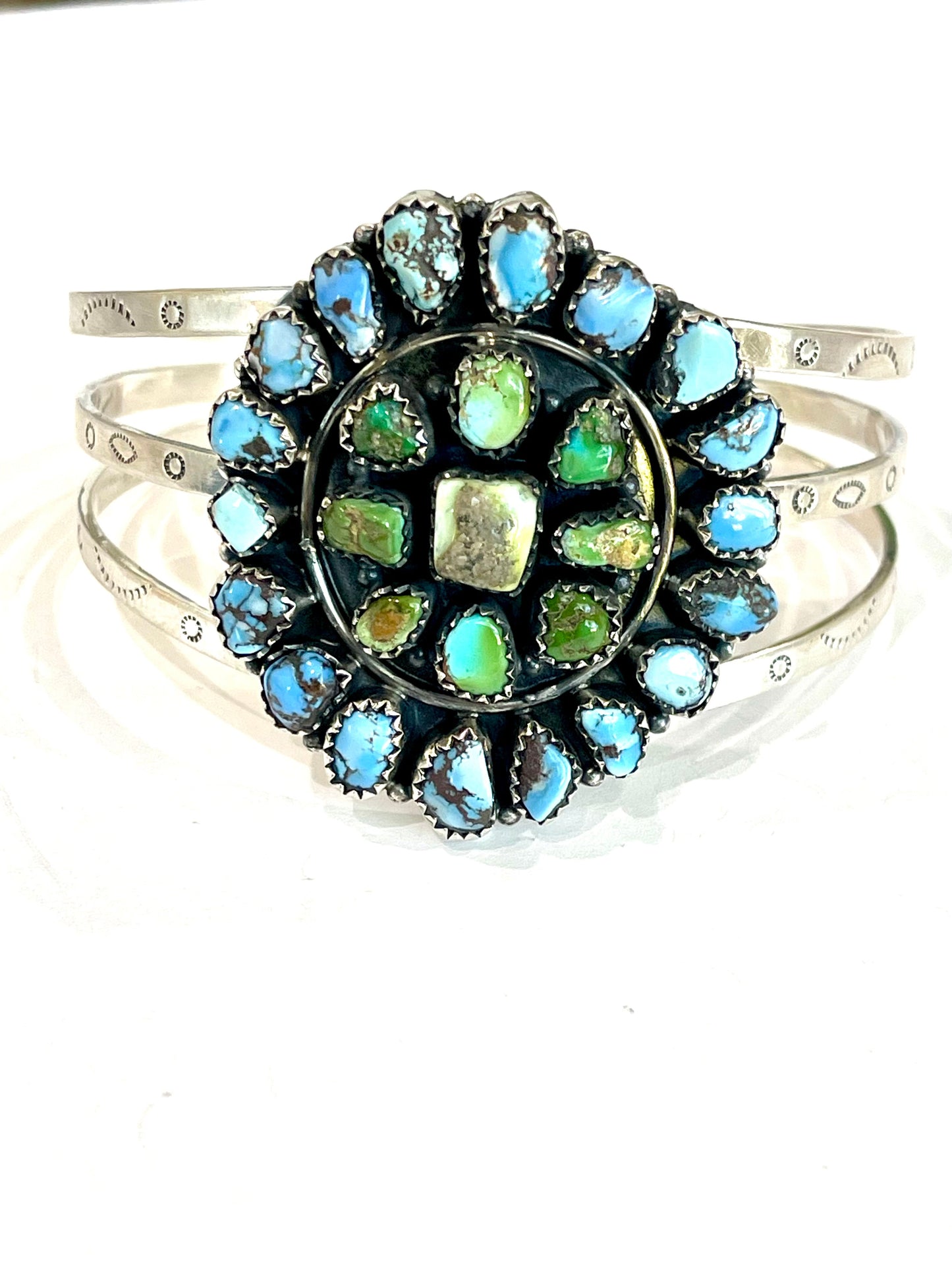 Beautiful Handmade Sterling Silver, Turquoise Multi Stone Cuff
