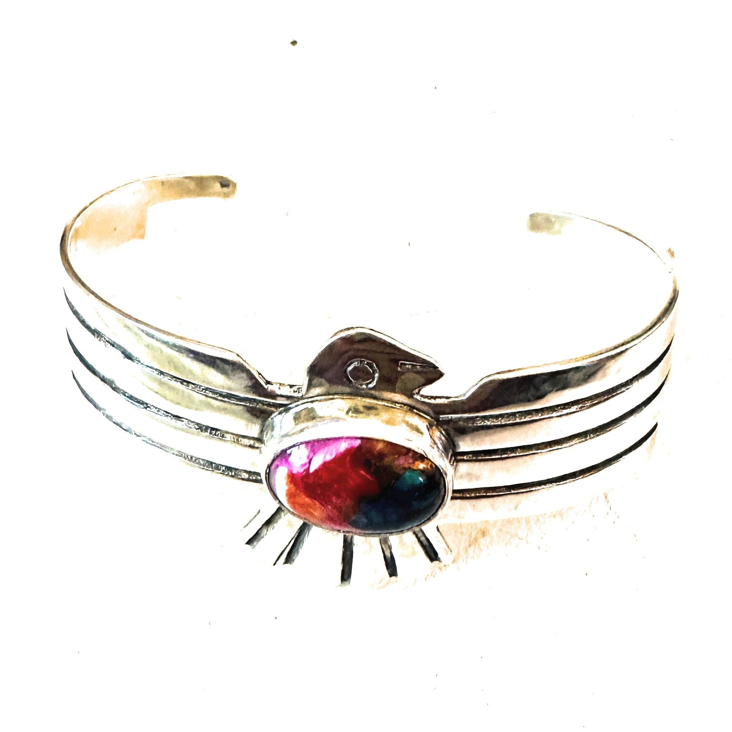 Handcrafted Pink Dream Mojave & Sterling Silver Thunderbird Cuff Bracelet