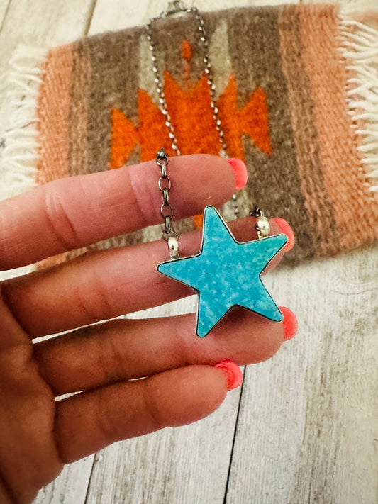 Handcrafted Sterling Silver & Turquoise Star Necklace- Blue