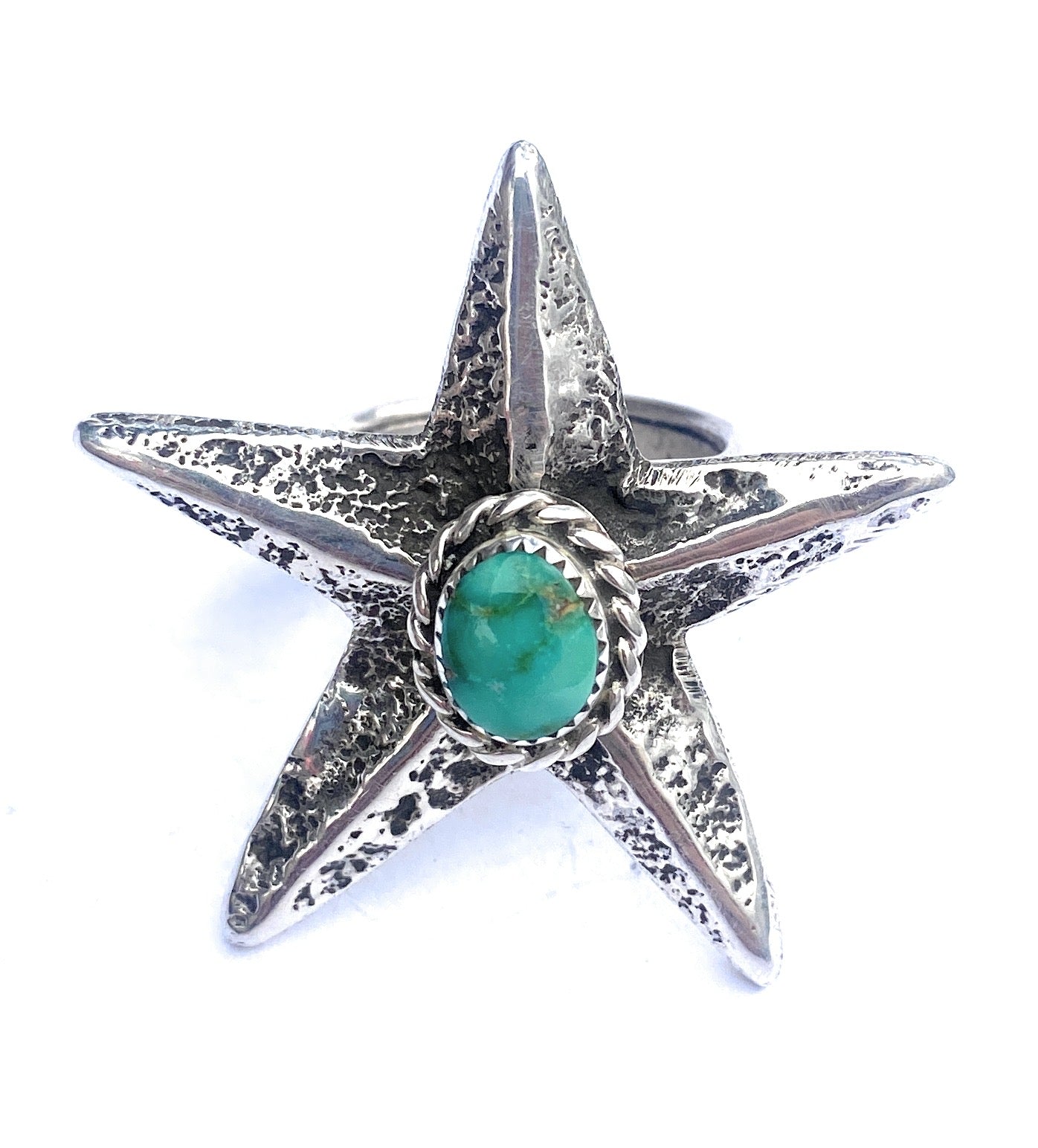 Handcrafted Sonoran Gold Turquoise & Sterling Silver Star Ring Size 8 Signed
