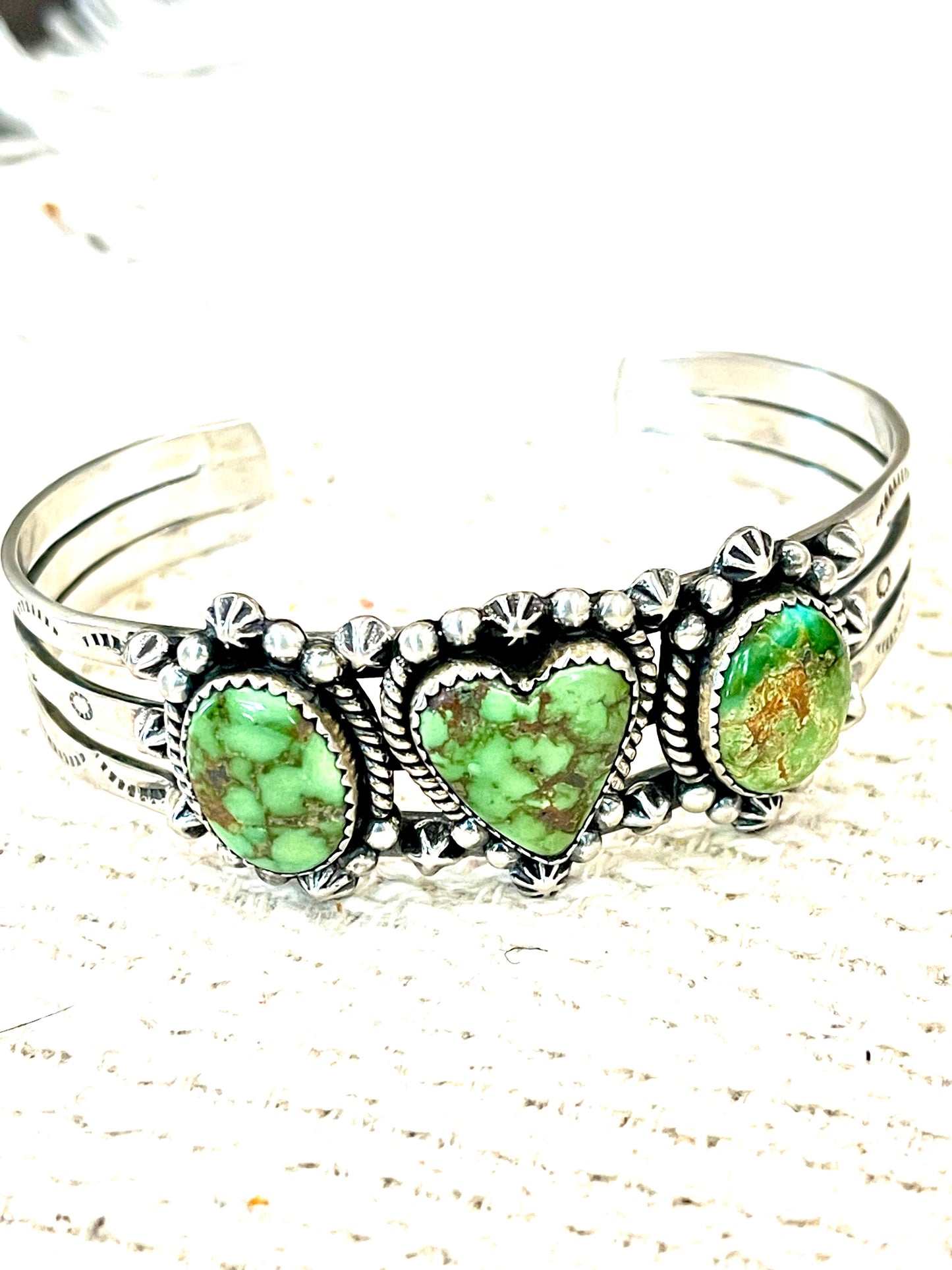 Handcrafted Sterling Silver & Sonoran Mountain 3 Stone Cuff Bracelet