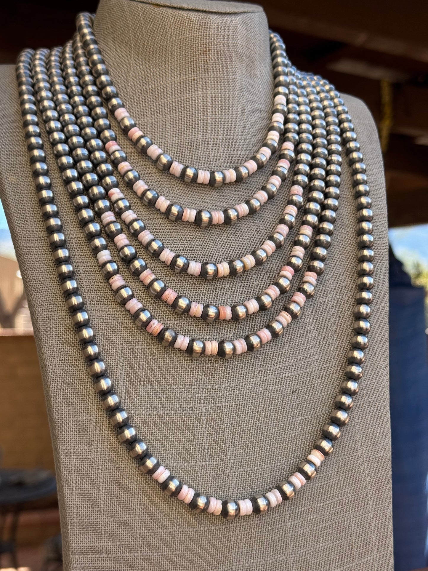 Handcrafted Sterling Silver Pearl & Queen Pink Conch Beaded Necklace 8mm