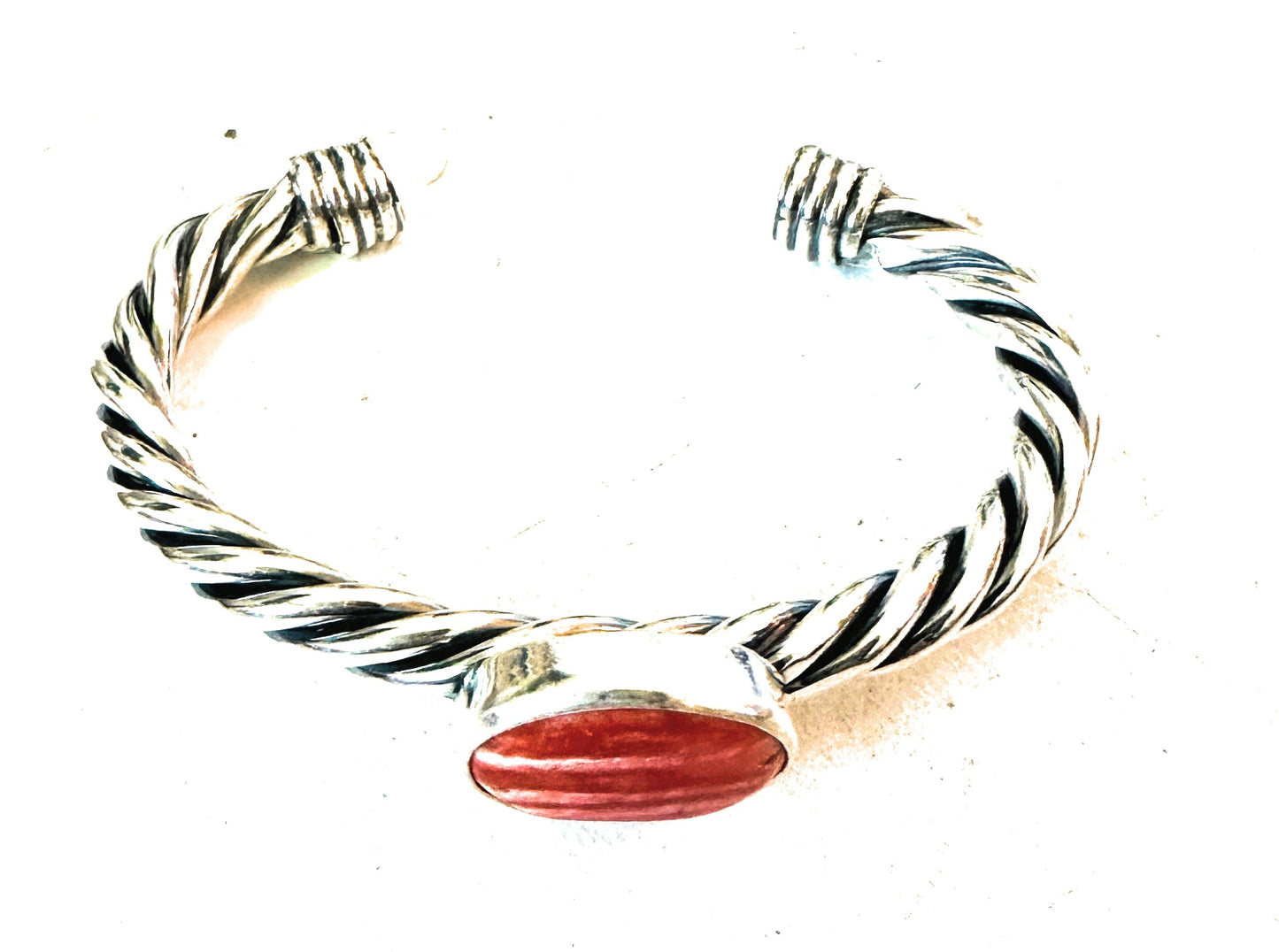 Handcrafted Twisted Sterling Silver & Orange Spiny Cuff Bracelet