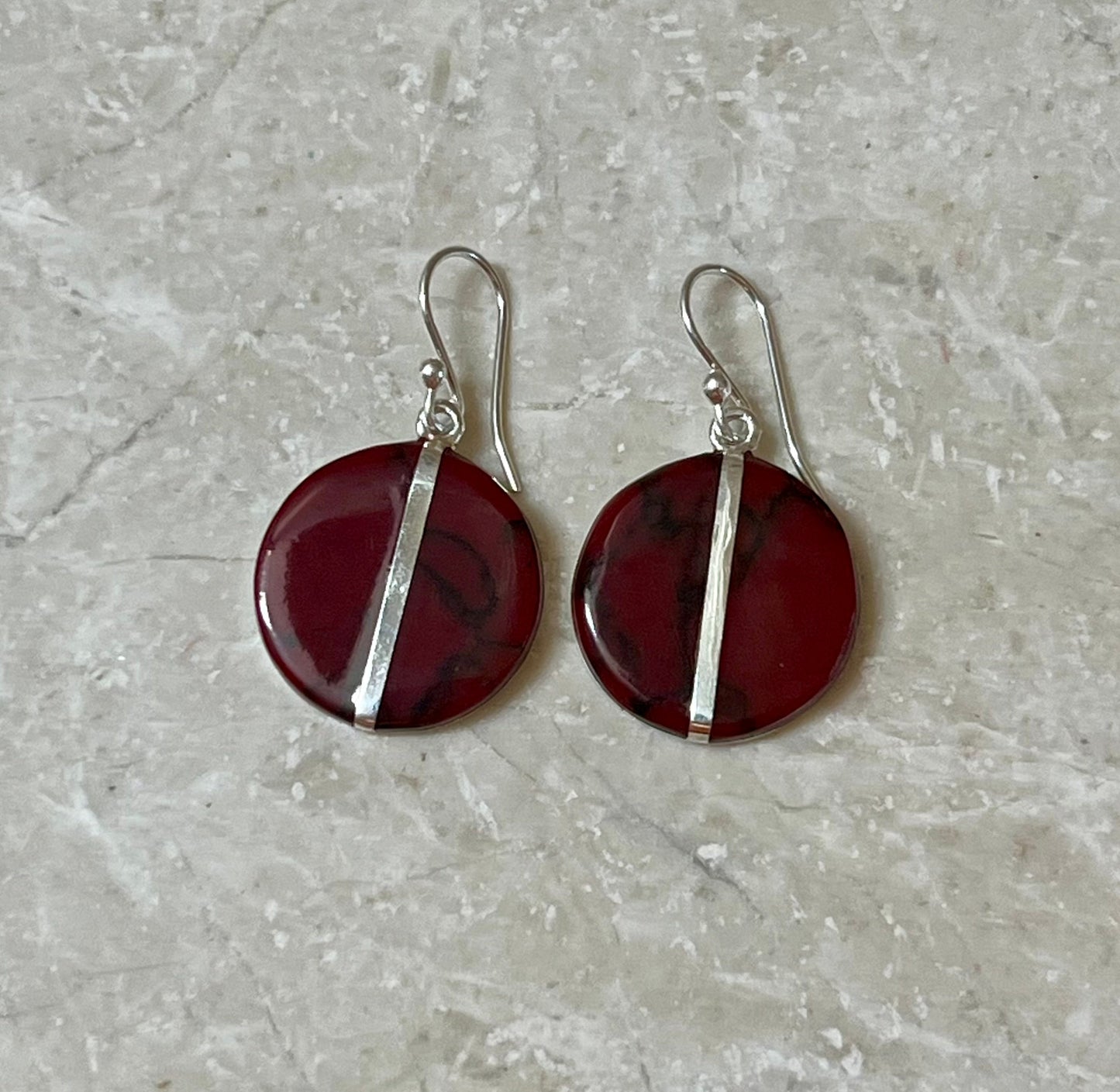 Red Jasper Circle Sterling Silver Earrings