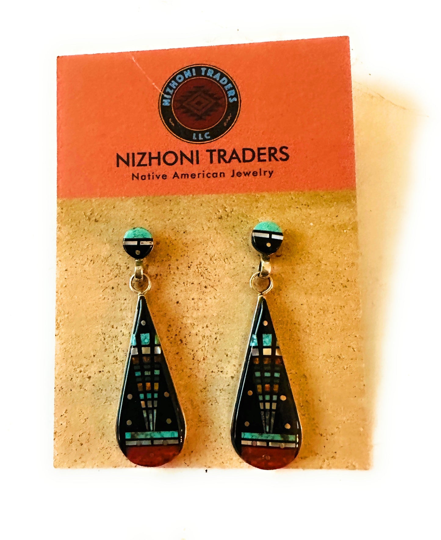 Handcrafted Sterling Silver & Multi Stone Inlay Dangle Earrings