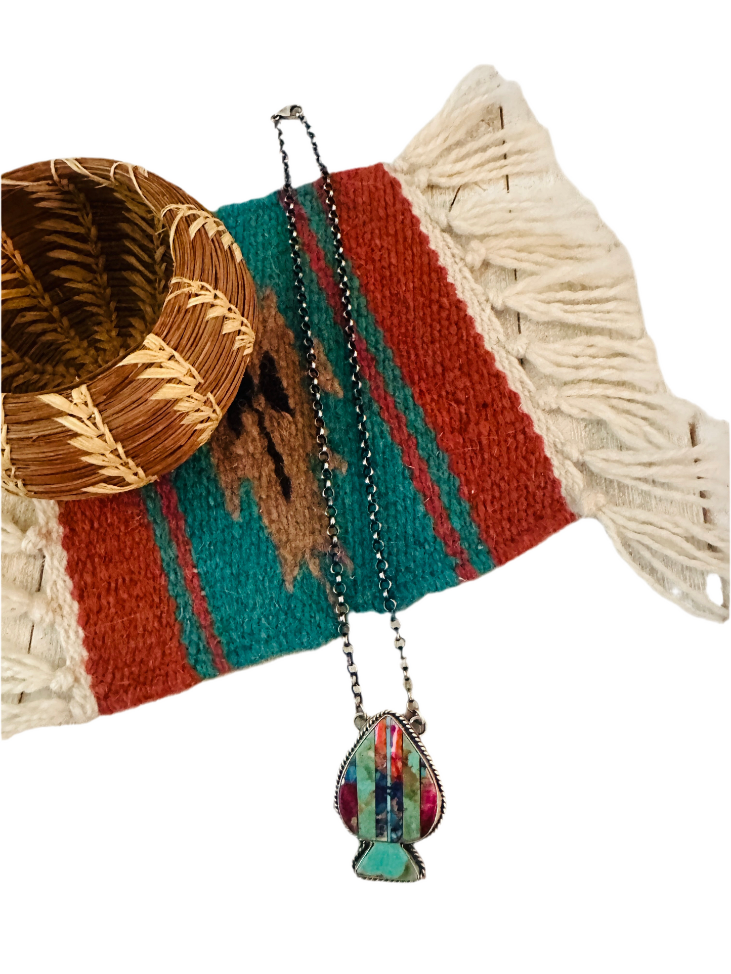 Handcrafted Sterling Silver & Multi Stone Inlay Spade Necklace