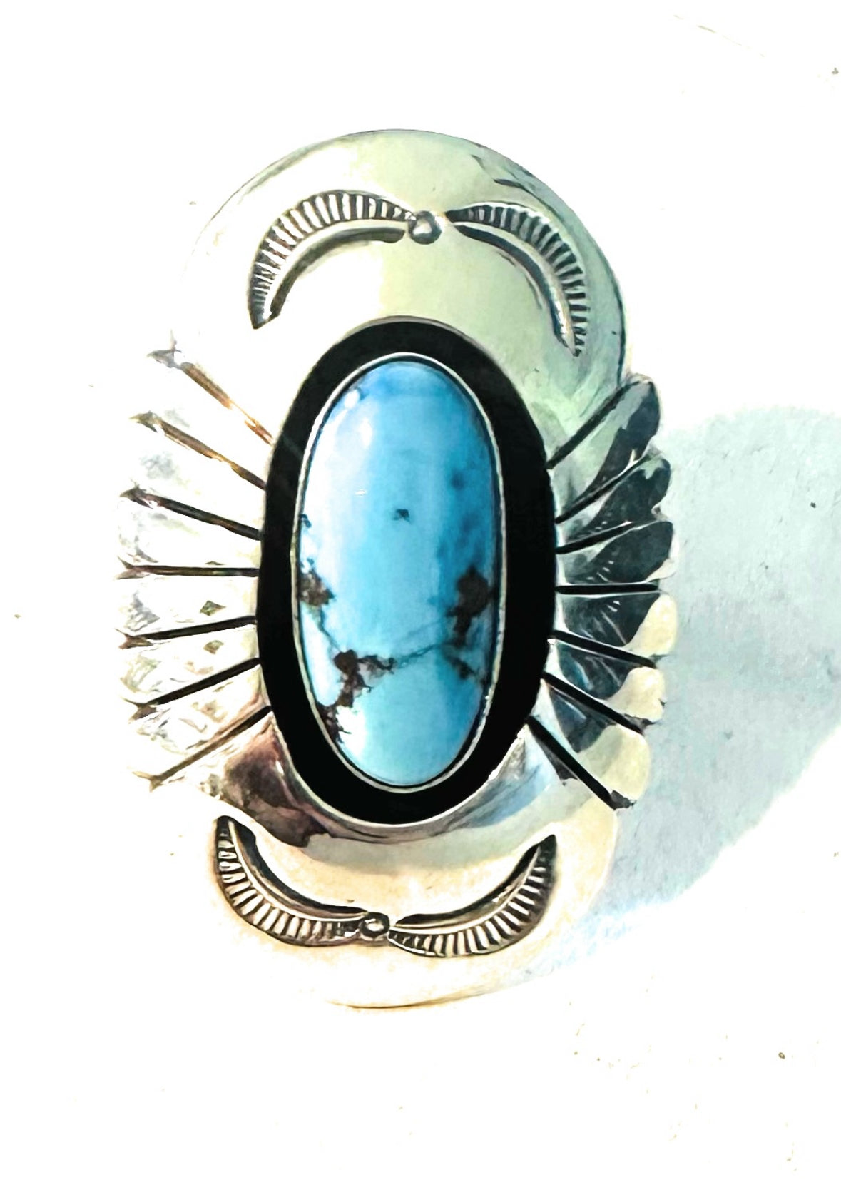 Handcrafted Golden Hills Turquoise & Sterling Silver Shadowbox Ring Size 6.5