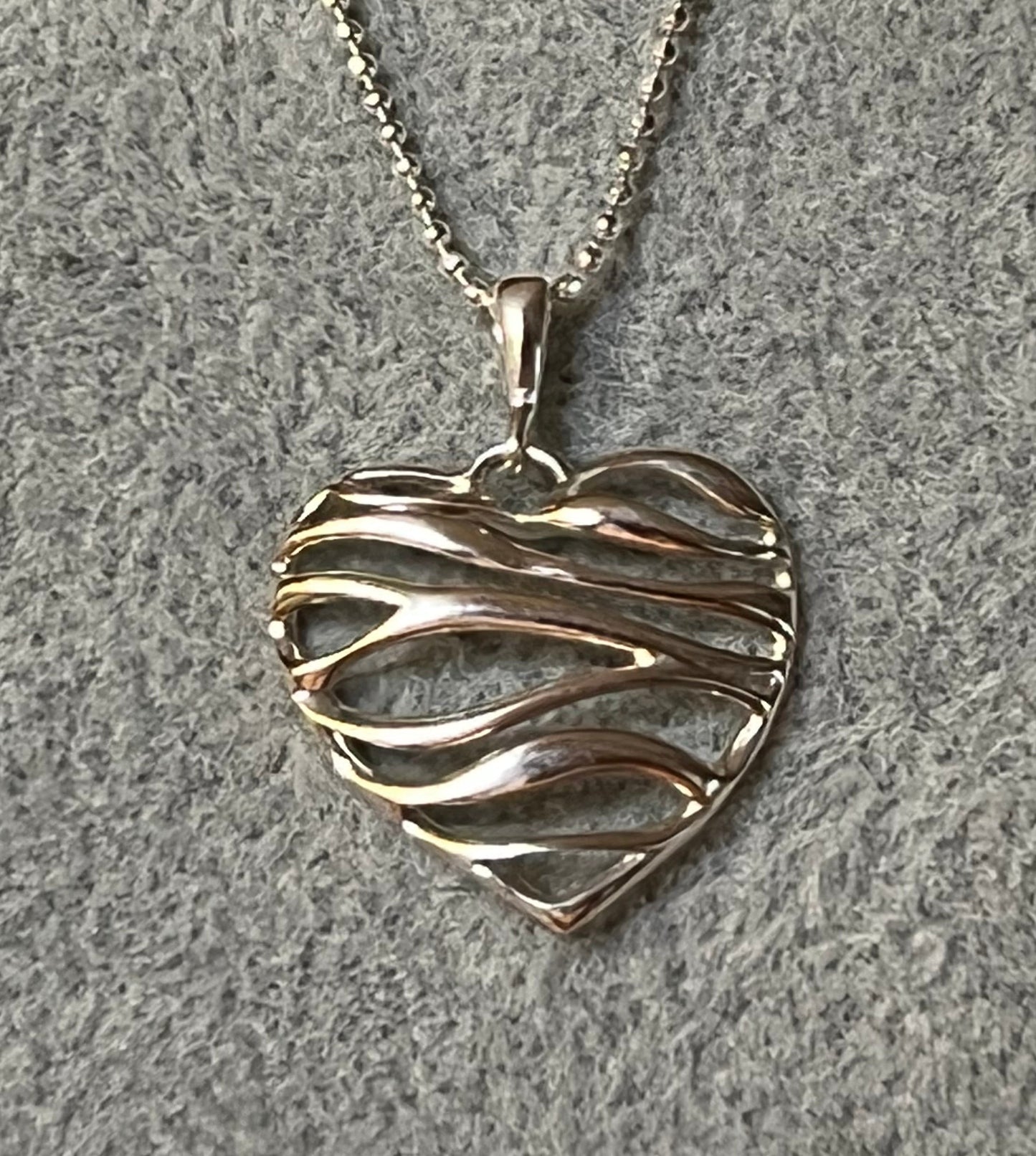 Ribbon Heart Sterling Silver Pendant Necklace