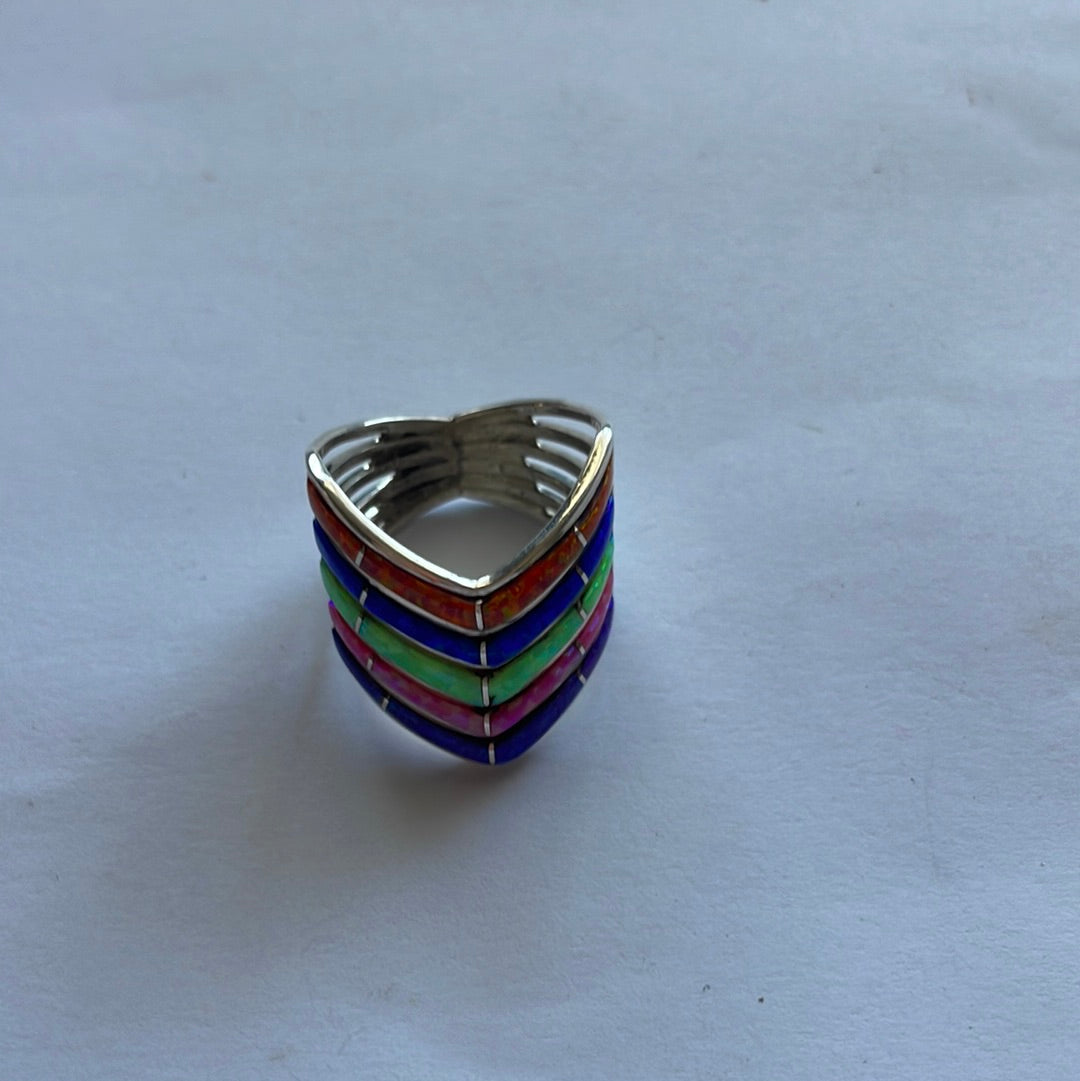Handcrafted Sterling Silver Multistone 5 Row Inlay Ring