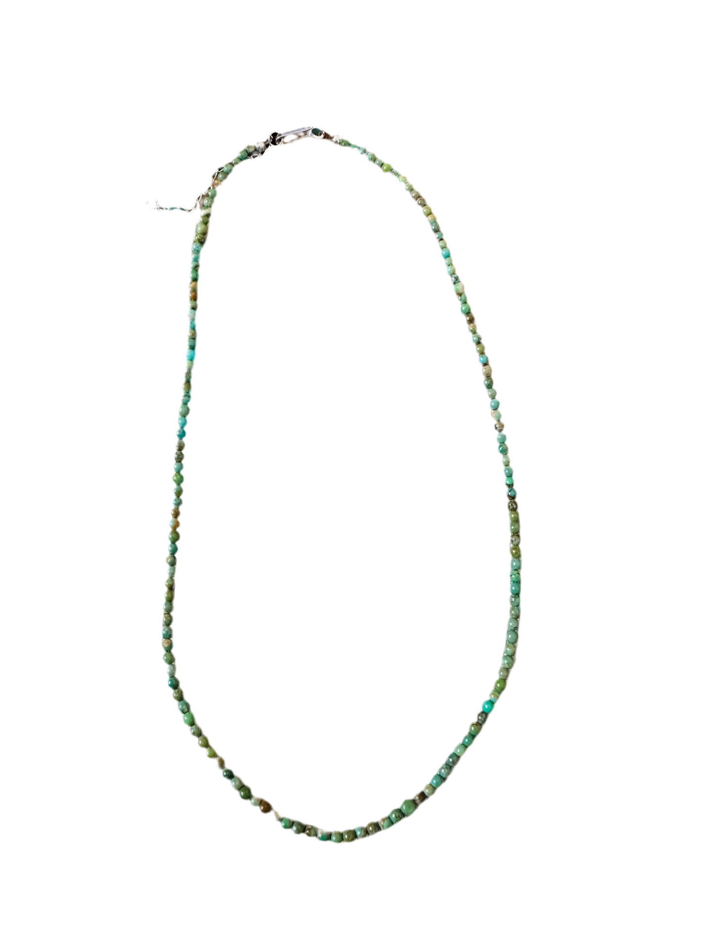 Handcrafted 3mm Turquoise & Sterling Silver Beaded Necklace W/ Extender- Green