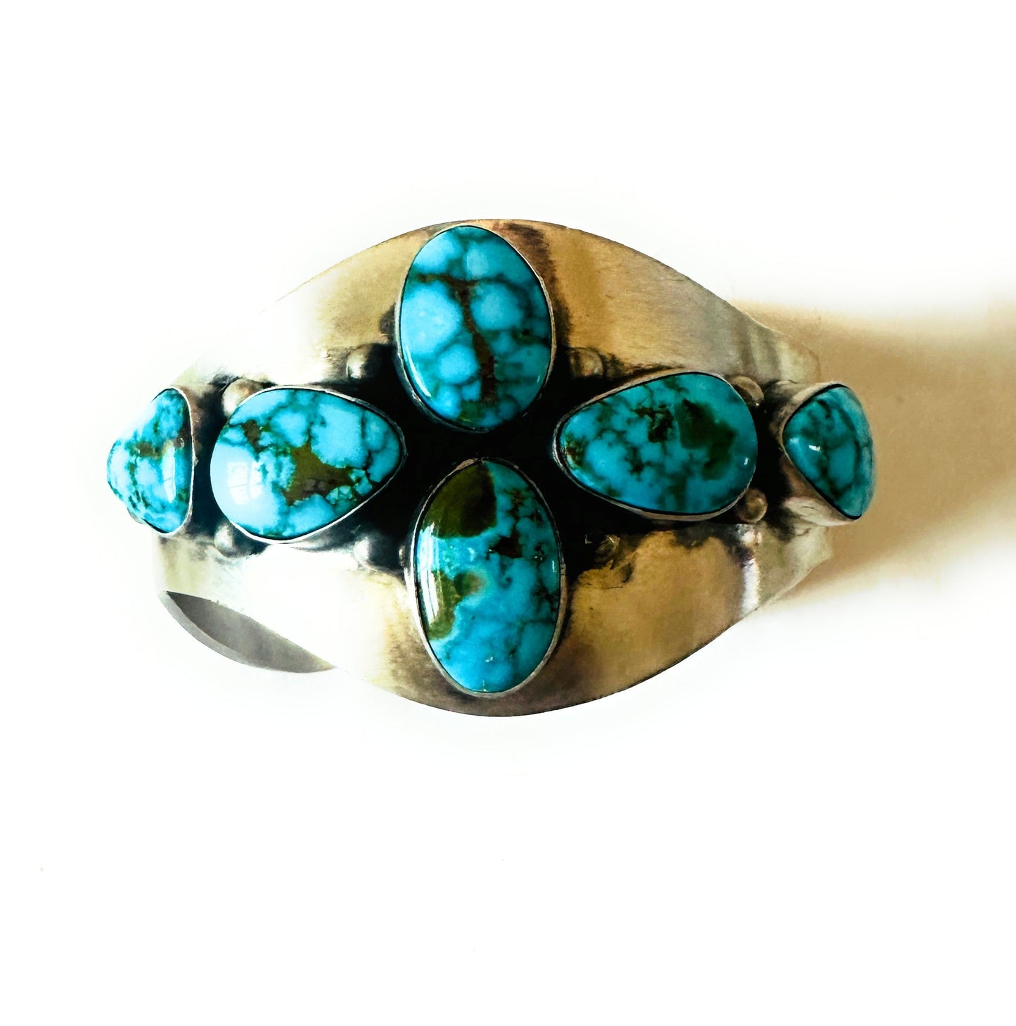 Handcrafted Kingman Web Turquoise & Sterling Silver Cuff Bracelet By Paul Livingston