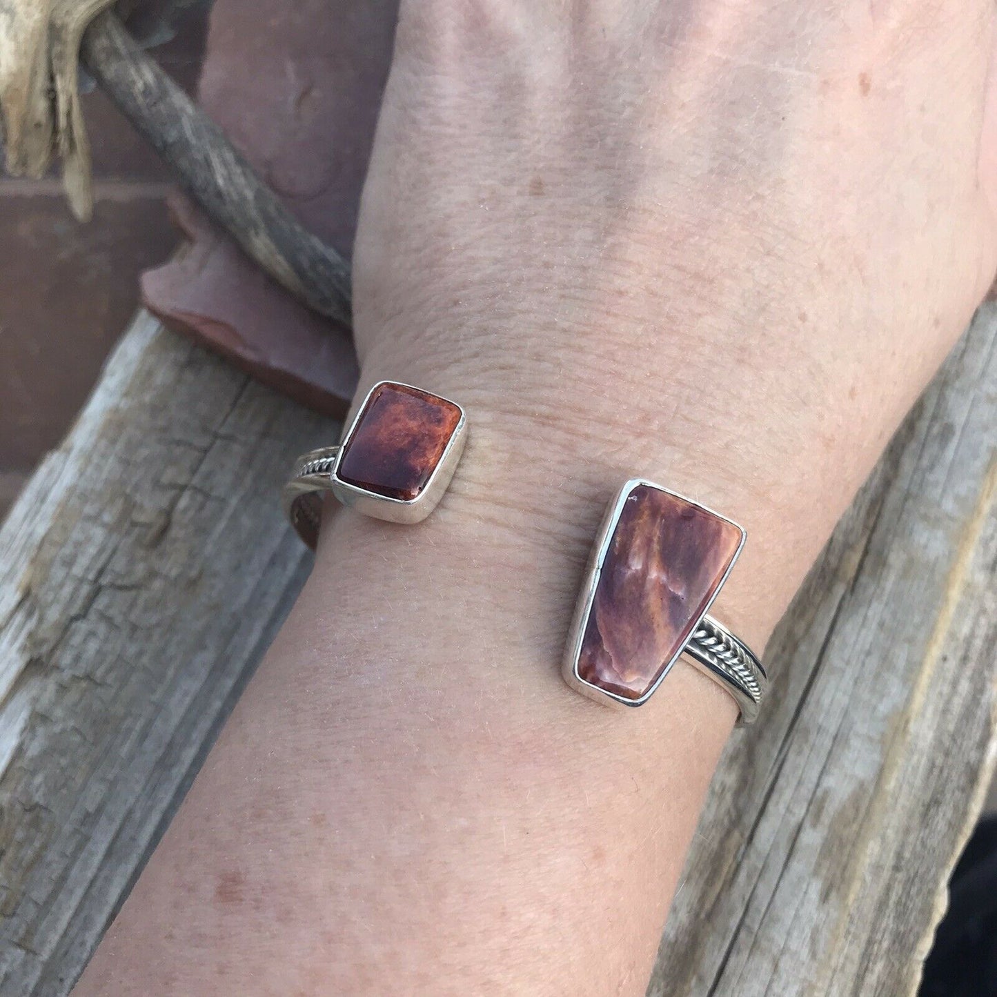 Navajo Floating Spiny Oyster Sterling Silver Cuff Bracelet Stamped