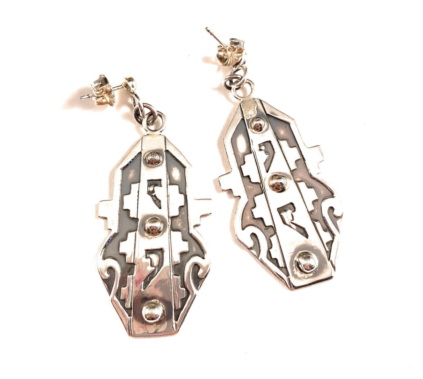 Handcrafted Hand Stamped Sterling Silver Dangle Earrings Signed