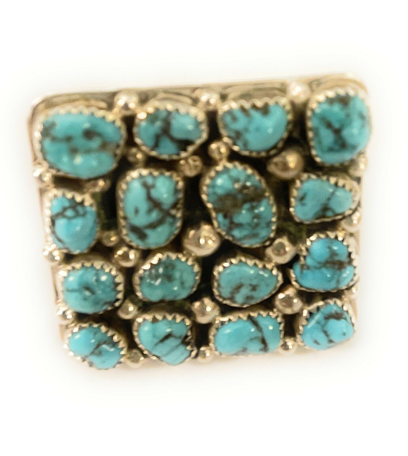 Navajo Sterling Silver Square Platform Kingman Turquoise Wide Band Ring Sz 9