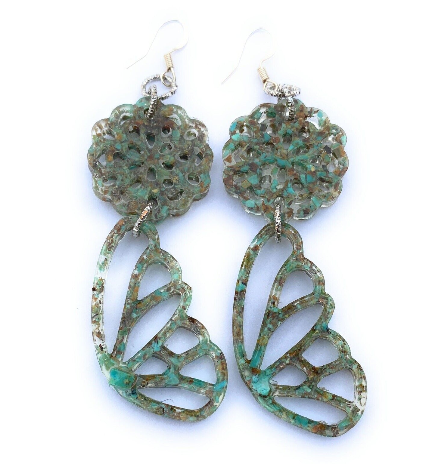Handcrafted Turquoise & Resin Butterfly Wing Dangle Earrings