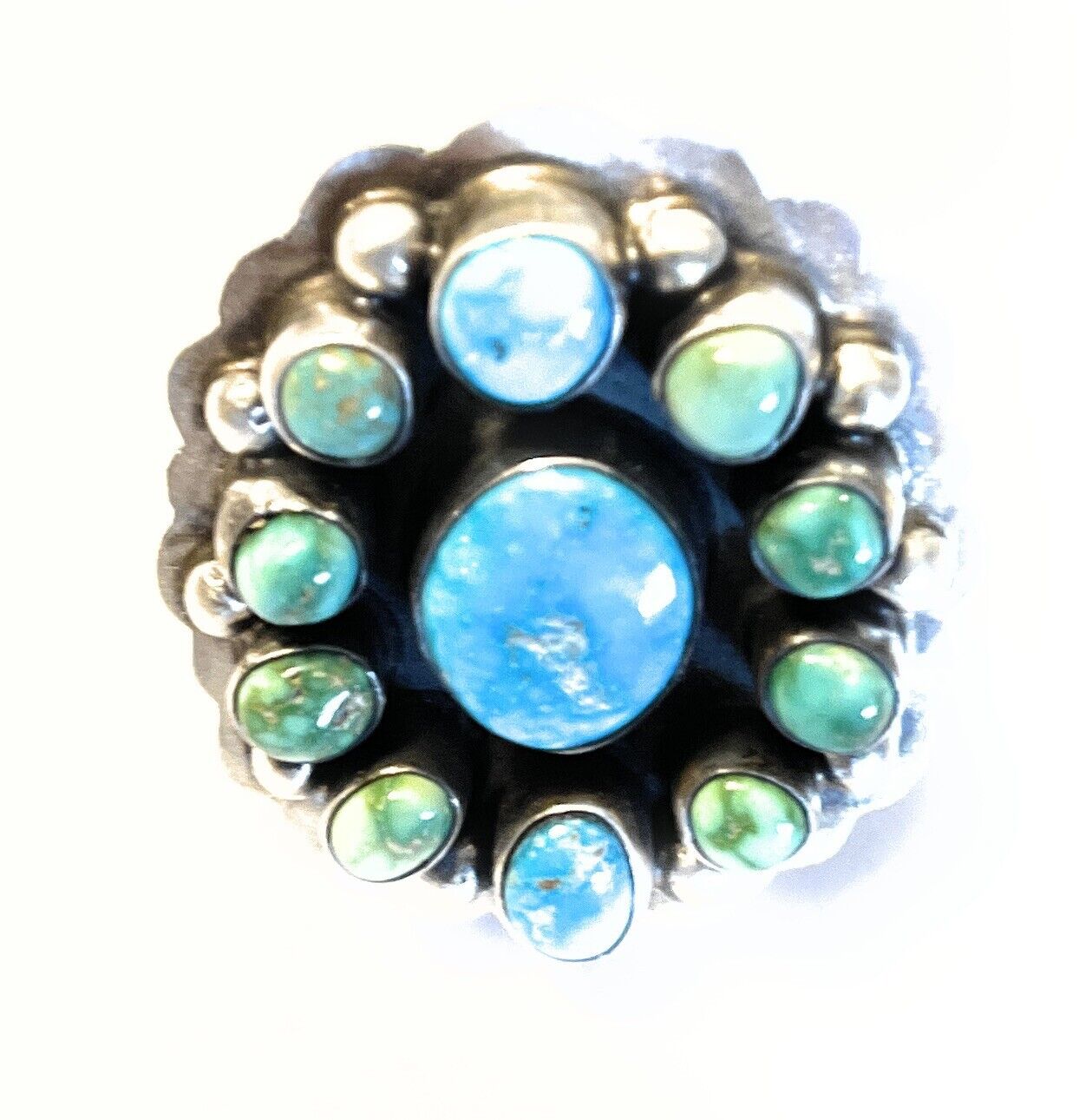 Handcrafted Sterling Sonoran Gold And Golden Hills Turquoise Cluster Ring Size 8.5