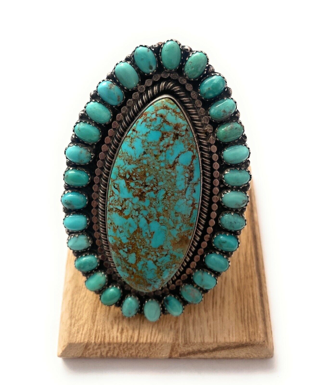 Handcrafted Number 8 Turquoise & Sterling Silver Statement Ring Size 10 Signed