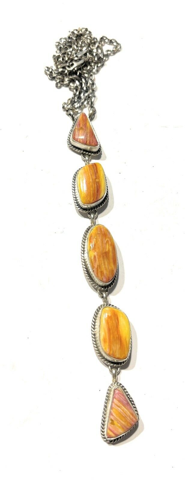 Handcrafted Spiny and Sterling 5 Stone Multi Shape Lariat Necklace