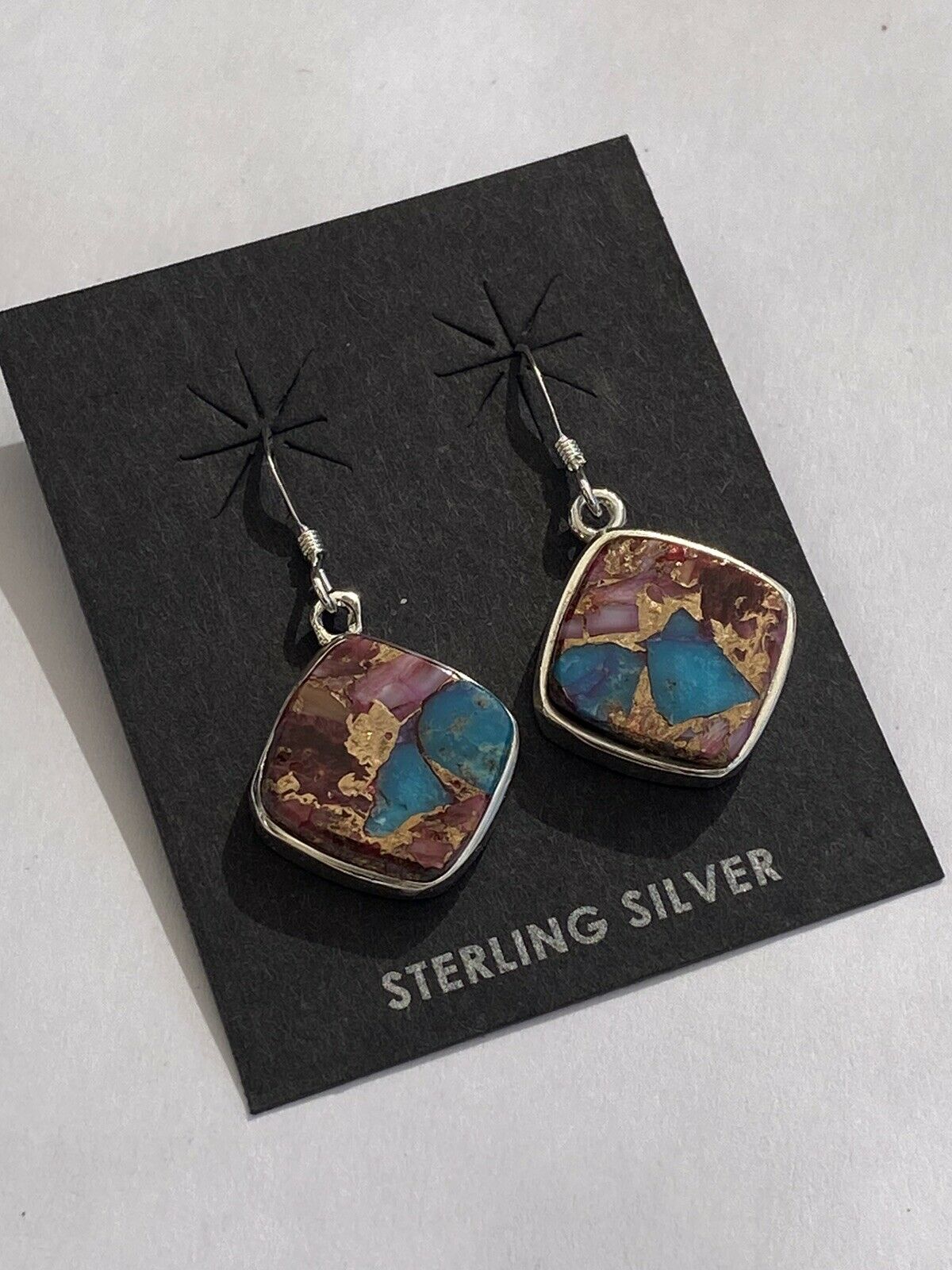 Pink Dream Mohave & Sterling Square Delight Dangle Earrings