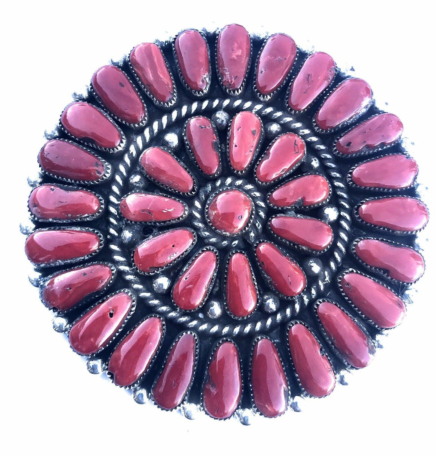 Handcrafted Jumbo Sterling Silver Natural Red Coral Cluster Pendant/pin Signed