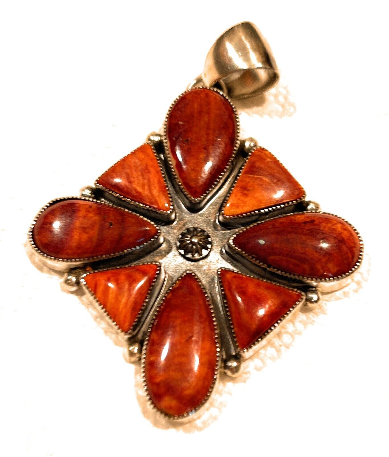 Handcrafted Sterling Silver Orange Spiny Jumbo Cluster Pendant