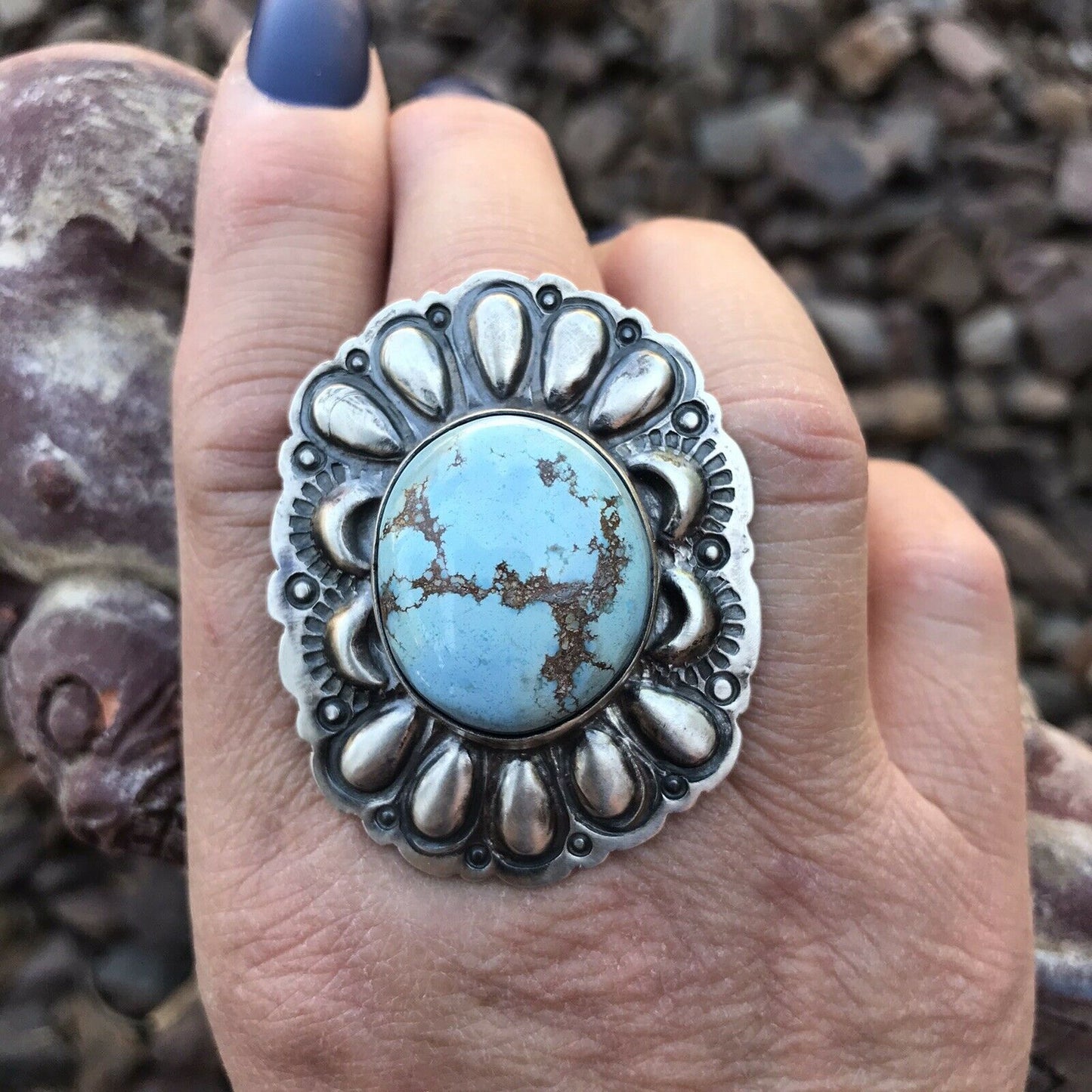 Handcrafted Golden Hills Turquoise & Sterling Silver Ring Sz 6
