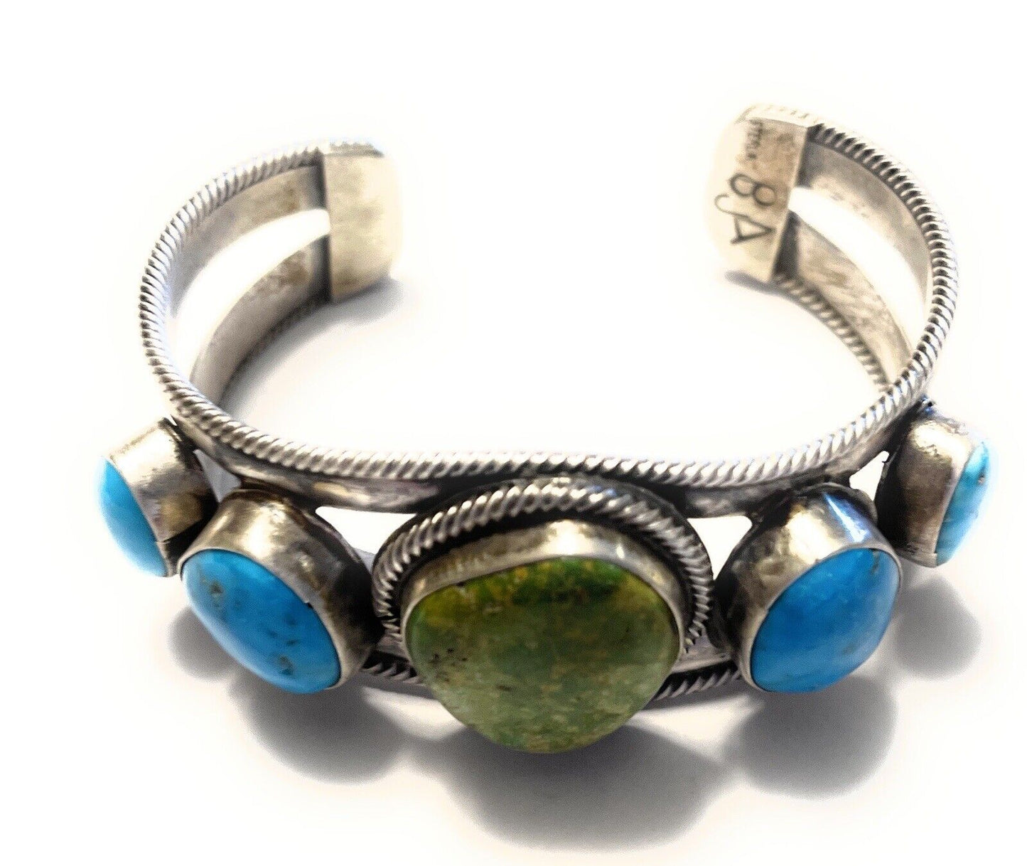 Handcrafted Sterling Sonoran Gold & Golden Hills Turquoise Cuff Bracelet Signed /
