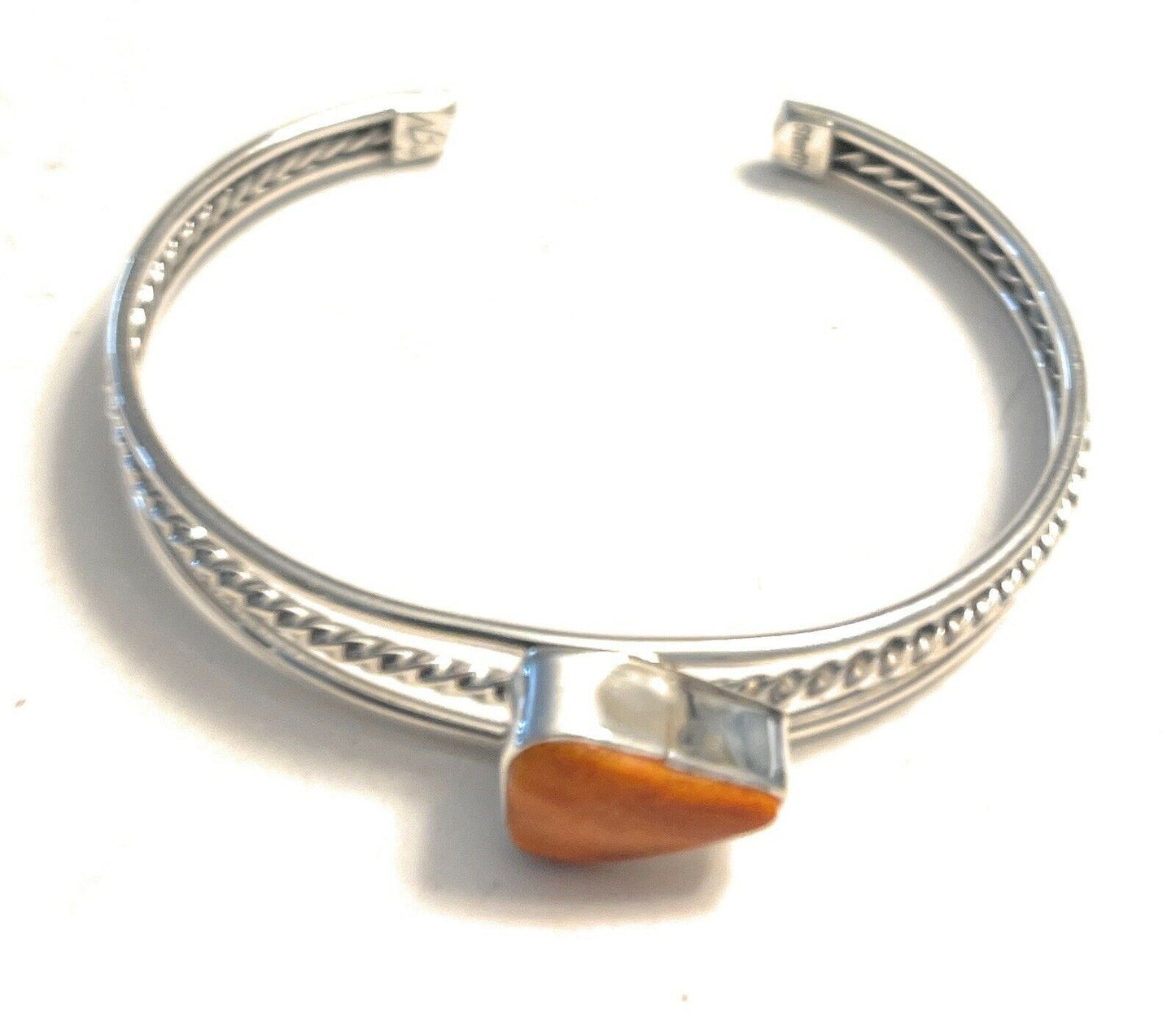 Handcrafted Triangle Orange Spiny Sterling Silver Bracelet Rope Style Cuff