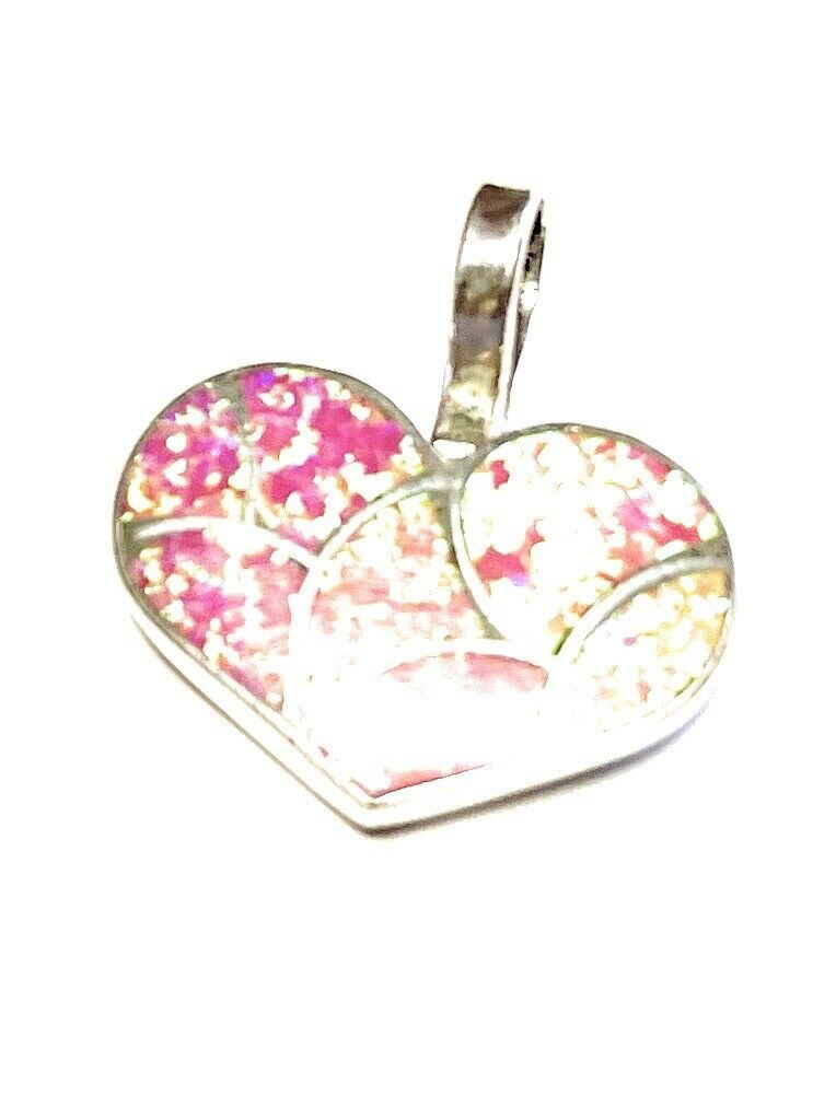 Handcrafted Iridescent Pink Opal & Sterling Silver Heart Pendant