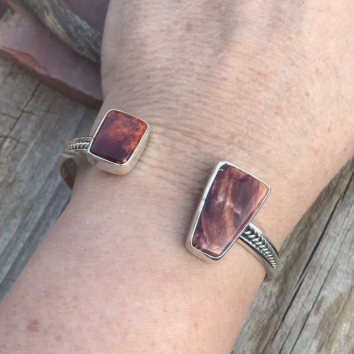 Navajo Floating Spiny Oyster Sterling Silver Cuff Bracelet Stamped