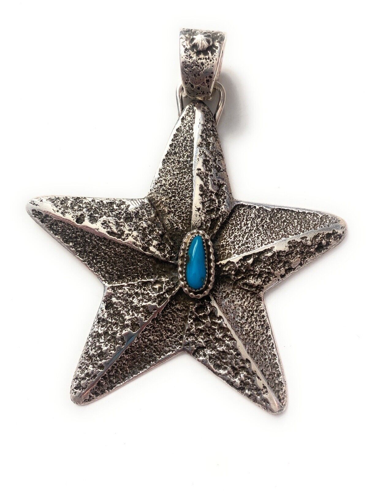 Handcrafted Turquoise & Sterling Silver Tufa Cast Star Pendant