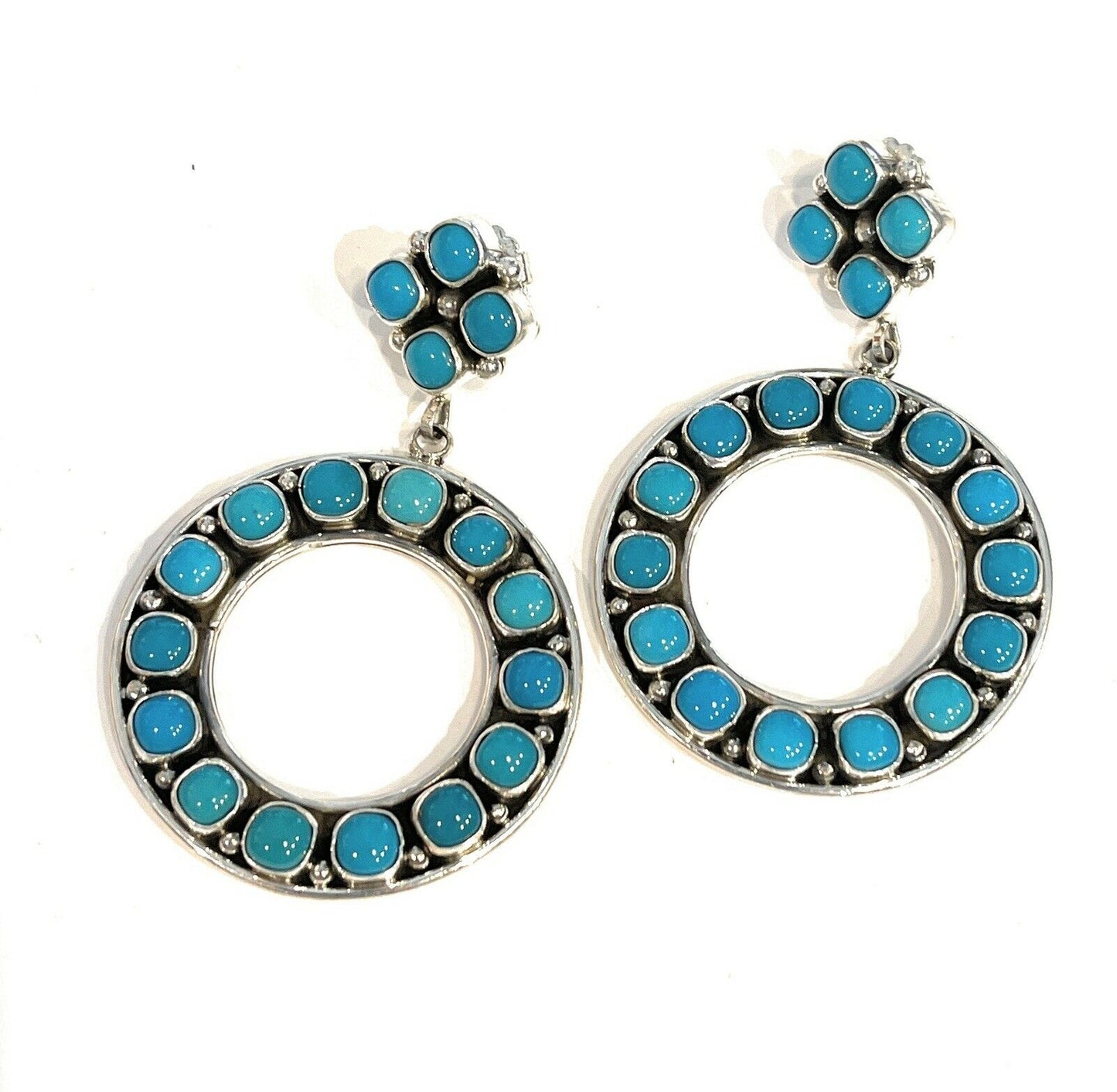 Navajo Natural Sleeping Beauty Turquoise Sterling Dangle Earrings Artist