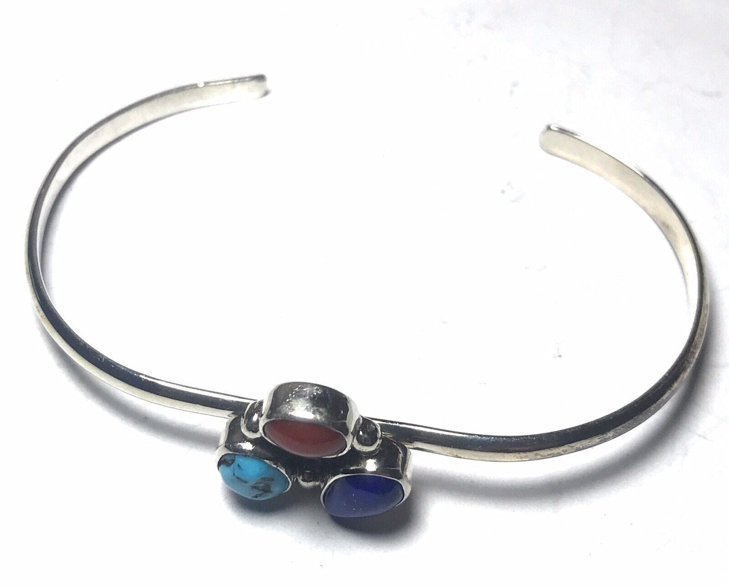 Handcrafted Multi Stone, Malachite Sterling Silver Bracelet Cuff Artist V. S