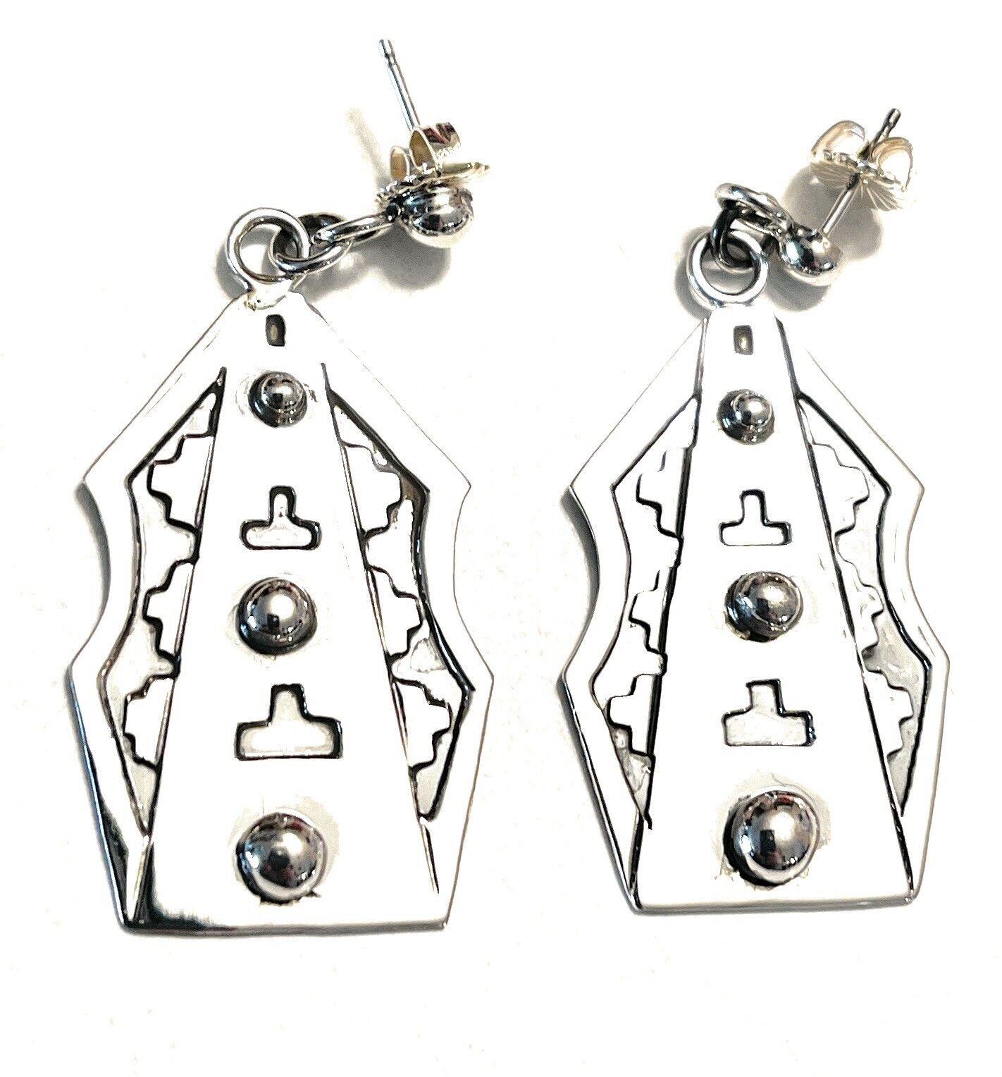 Handcrafted Sterling Silver Southwest Dangle Earrings Signed