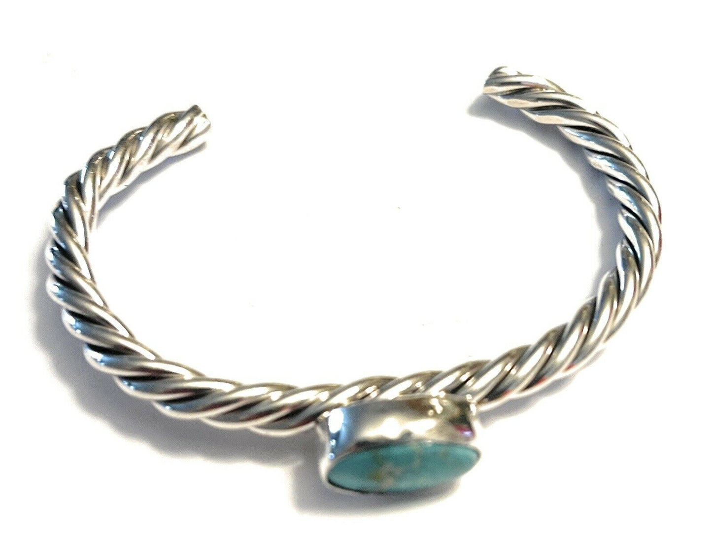 Navajo Sterling Sonoran Mountain Turquoise Southwest Rope Bracelet Cuff