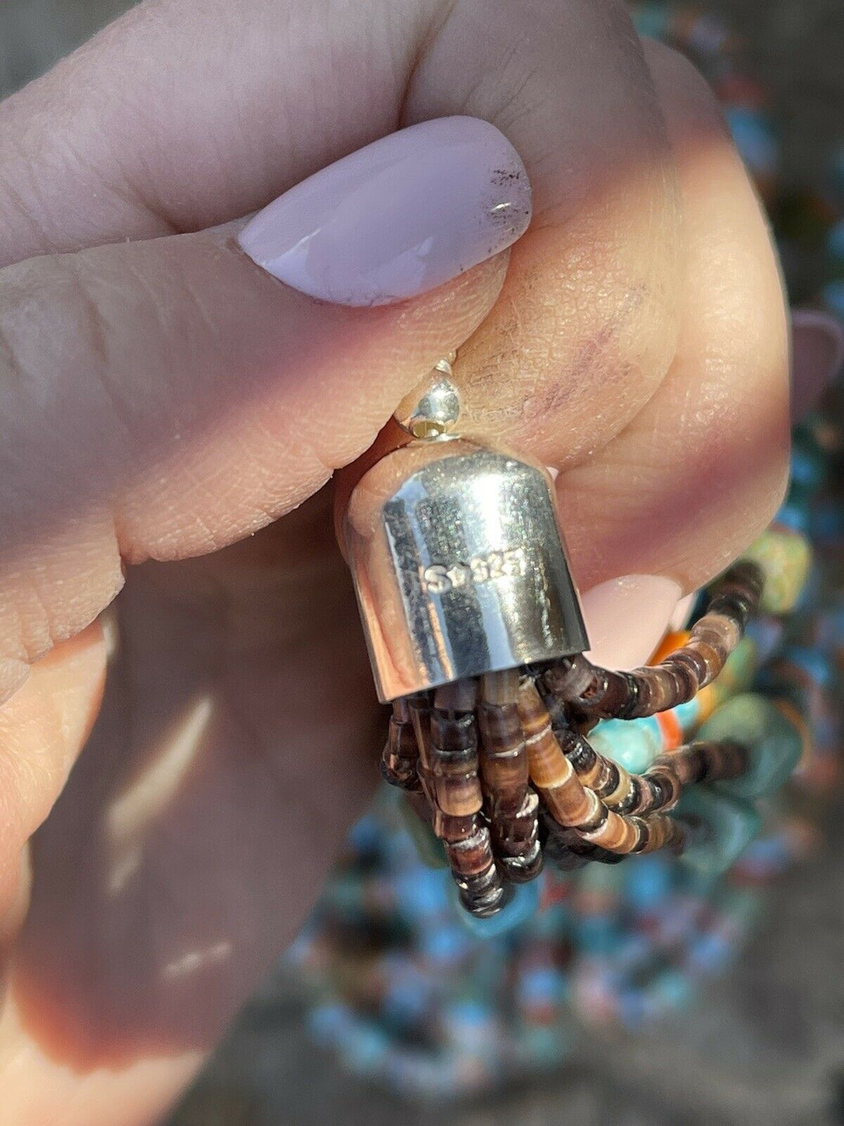 Navajo Turquoise Multi Stone & Sterling Silver 15 Strand Beaded Necklace