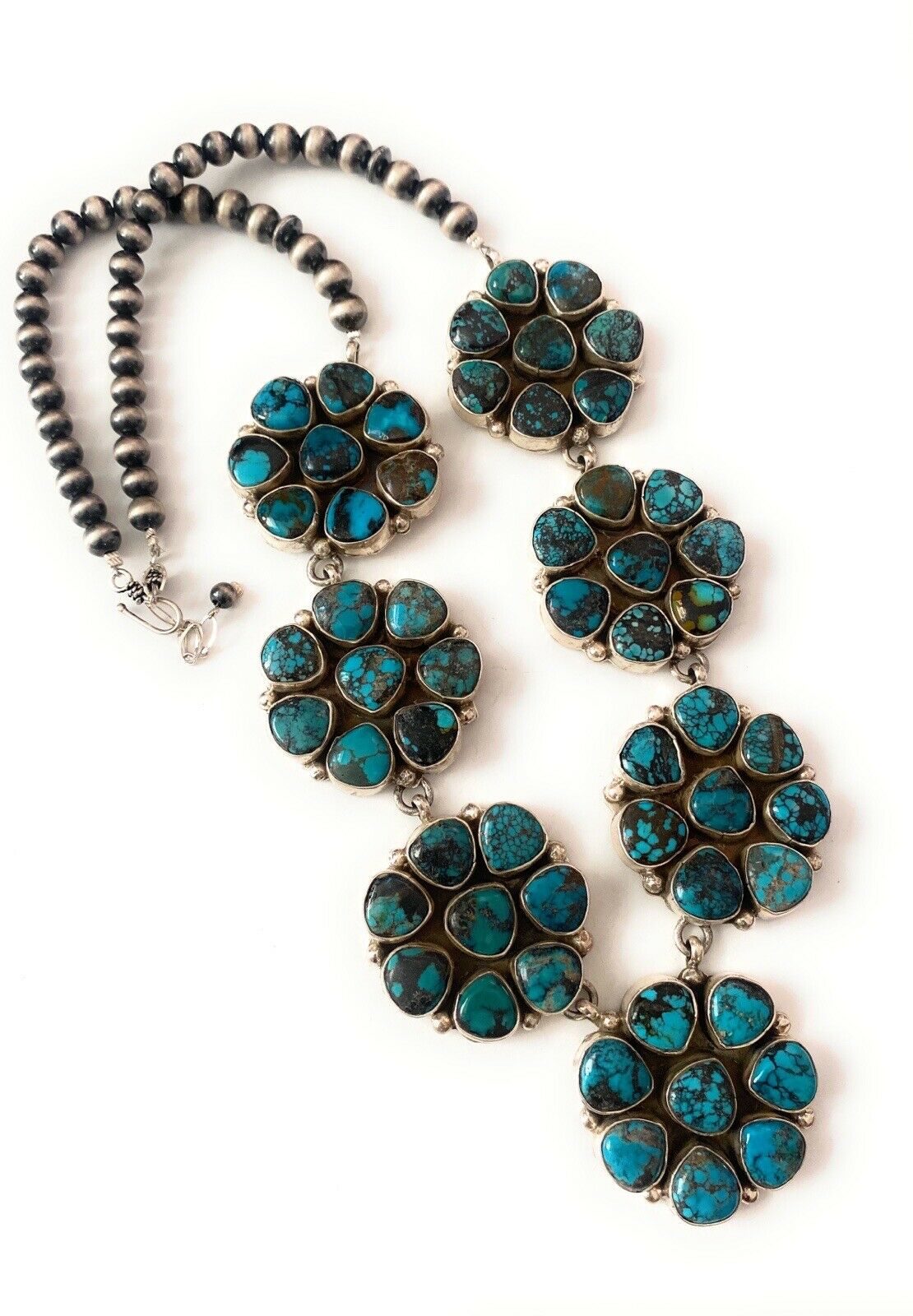 Handcrafted Natural Kingman & Sterling Silver Cluster Necklace