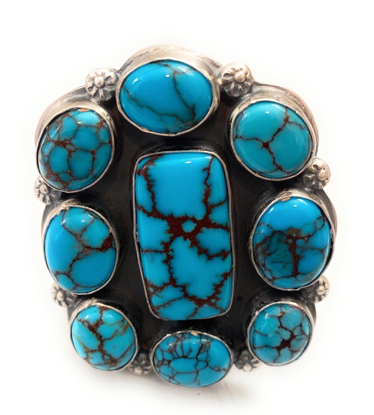 Handcrafted Kingman Turquoise & Sterling Silver Adjustable Ring Signed