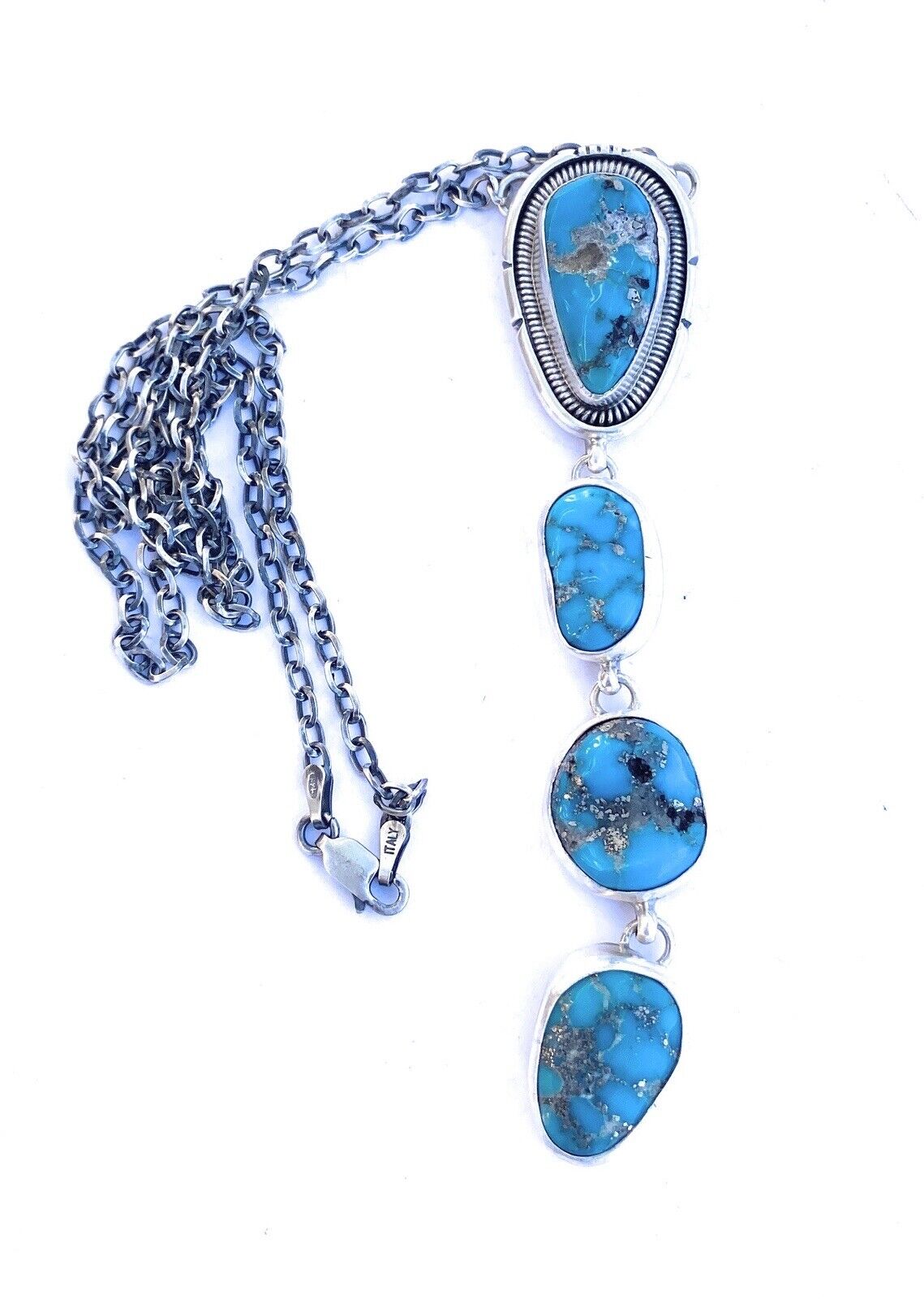 Handcrafted Sterling Silver & Kingman Turquoise Lariat Necklace